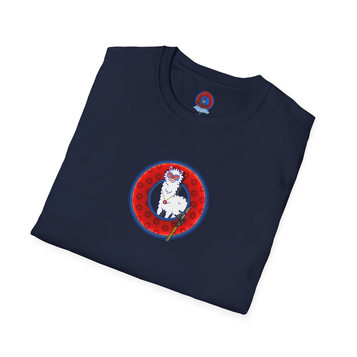 Classic Donut Tee - Unisex Soft-Style - "Medium Paced Llama Donut" - red/blue widemouthed paradox donut