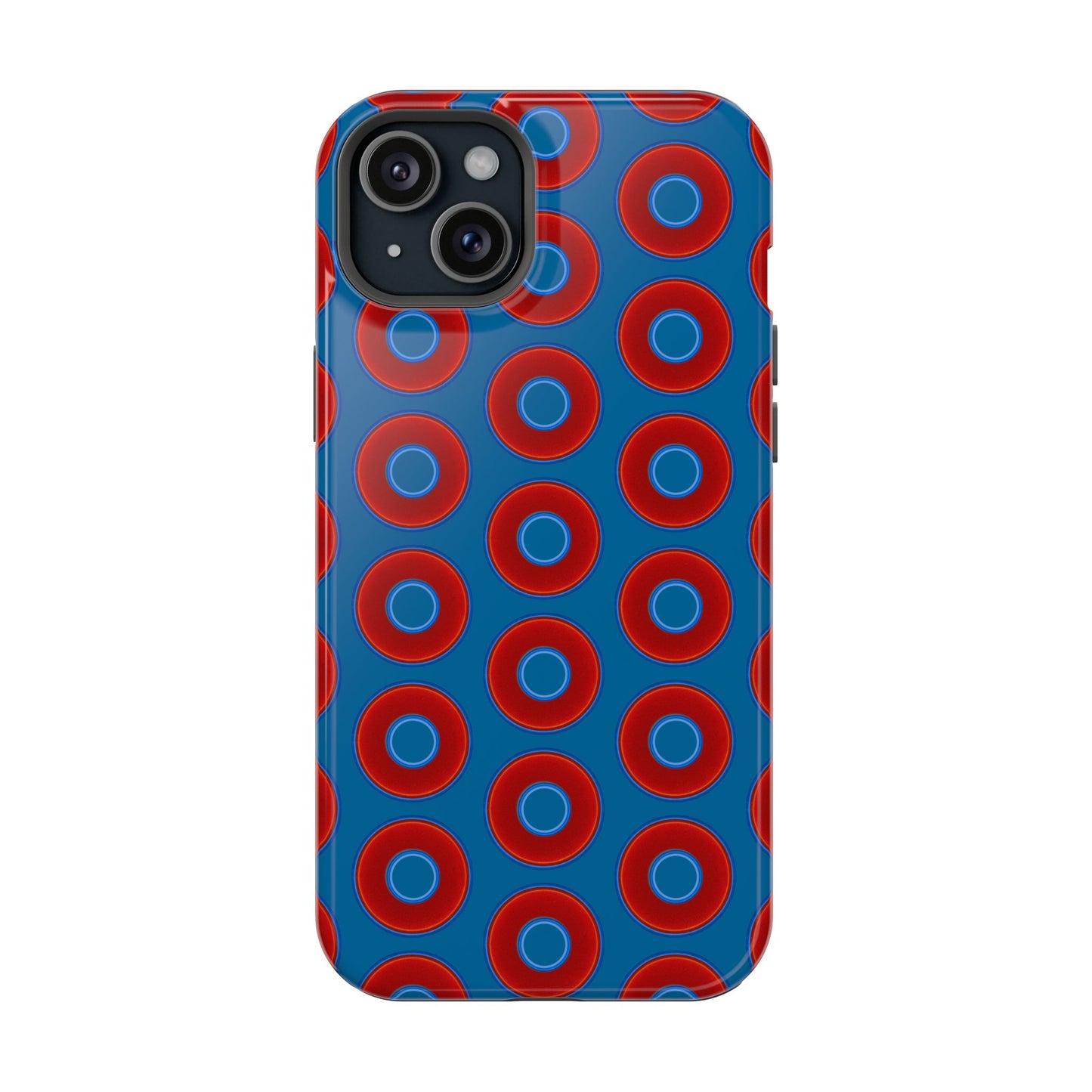 Impact-Resistant Lumpy Donut Case - red vivid donut print w/wavy navy background
