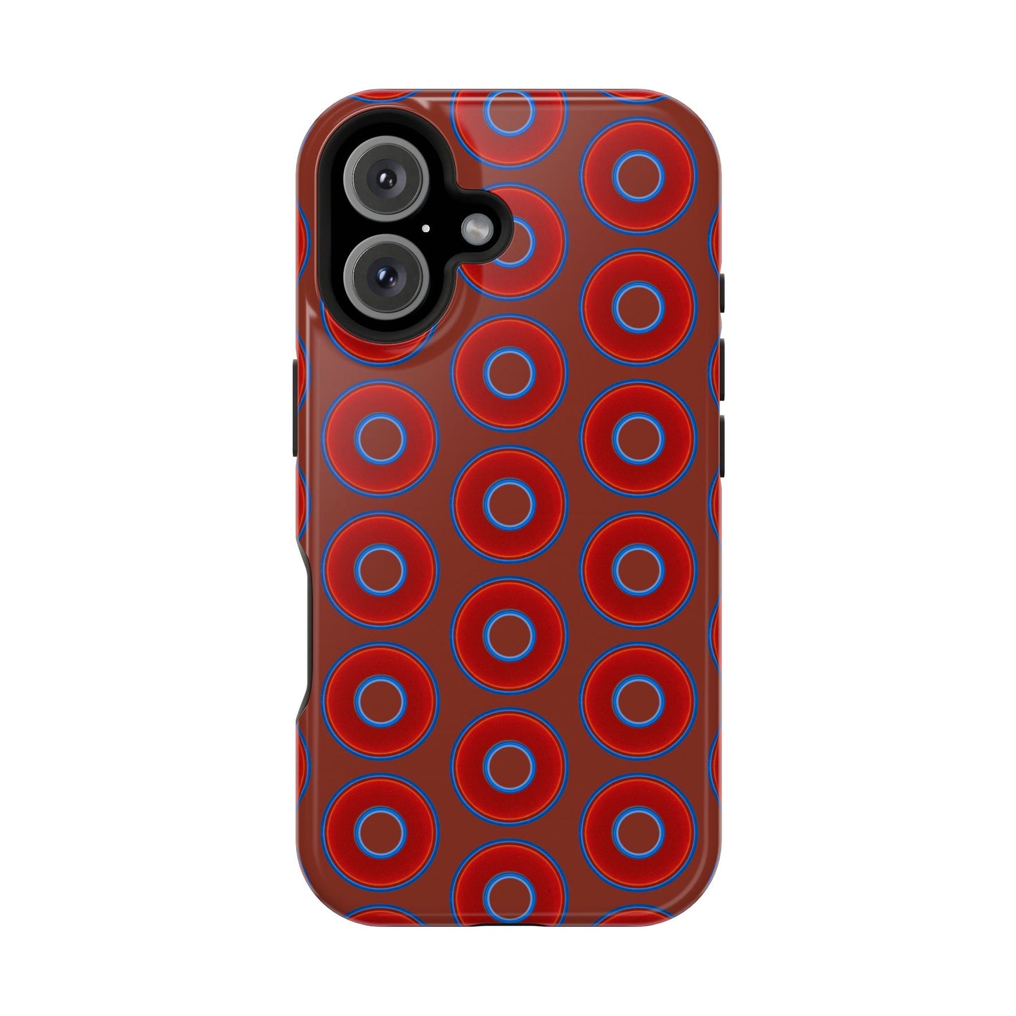 Impact-Resistant Lumpy Donut Case - red vivid donut print w/burnt umber background