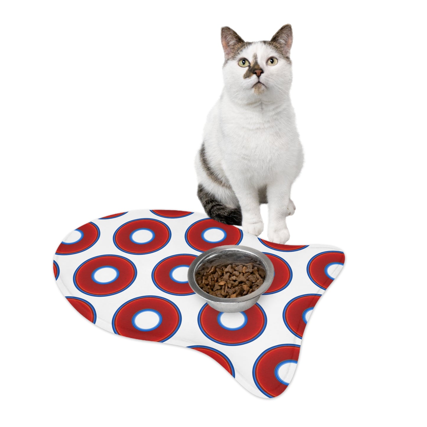 Wendy's Lumpy Pet Feed Mat - vivid red donuts w/white background
