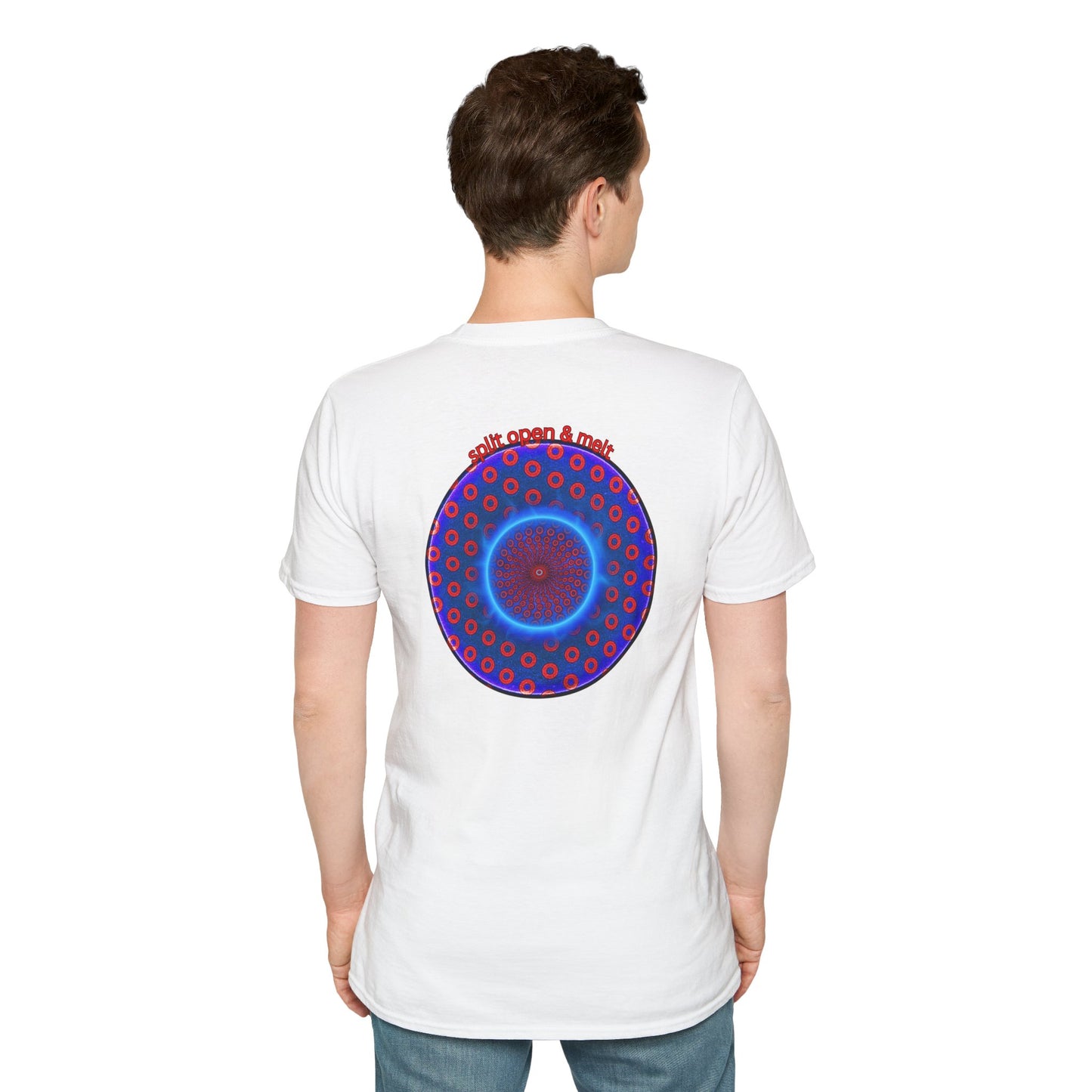 Classic Donut Tee - Unisex Soft-Style - "Split Open Donut Melt" - blue/red electric paradox donut - variant 2