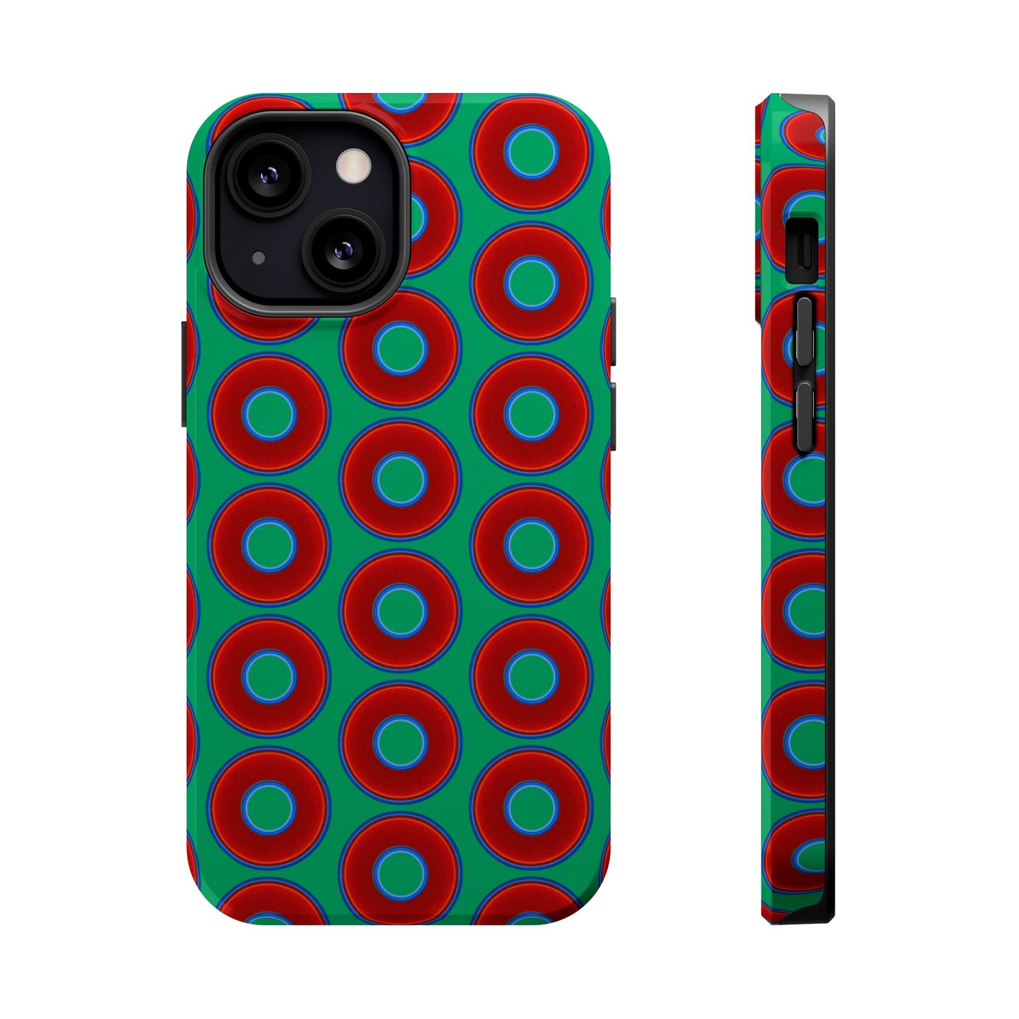 Magnetic Tough Donut Case - red vivid donut print w/jade green background