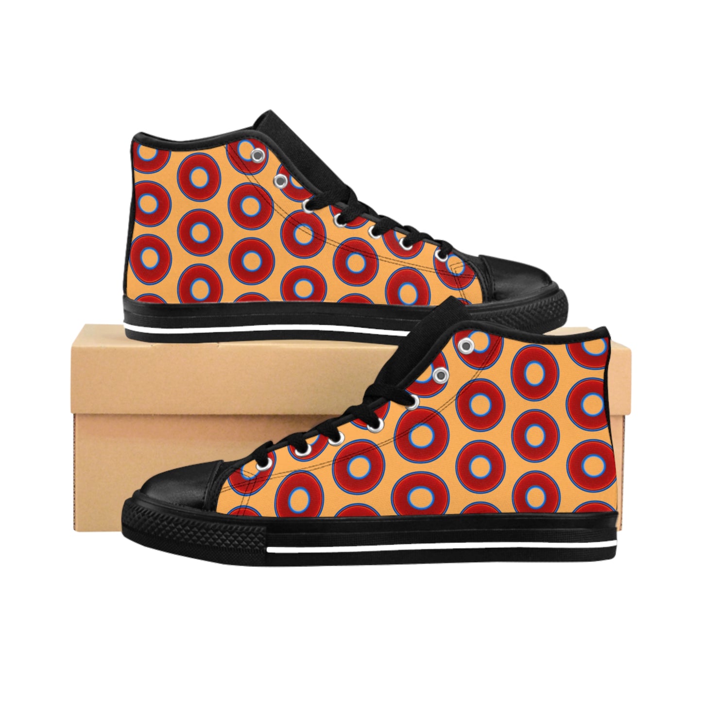 Cushiony Convectors - High Tops - red vivid donuts w/creamsicle orange background