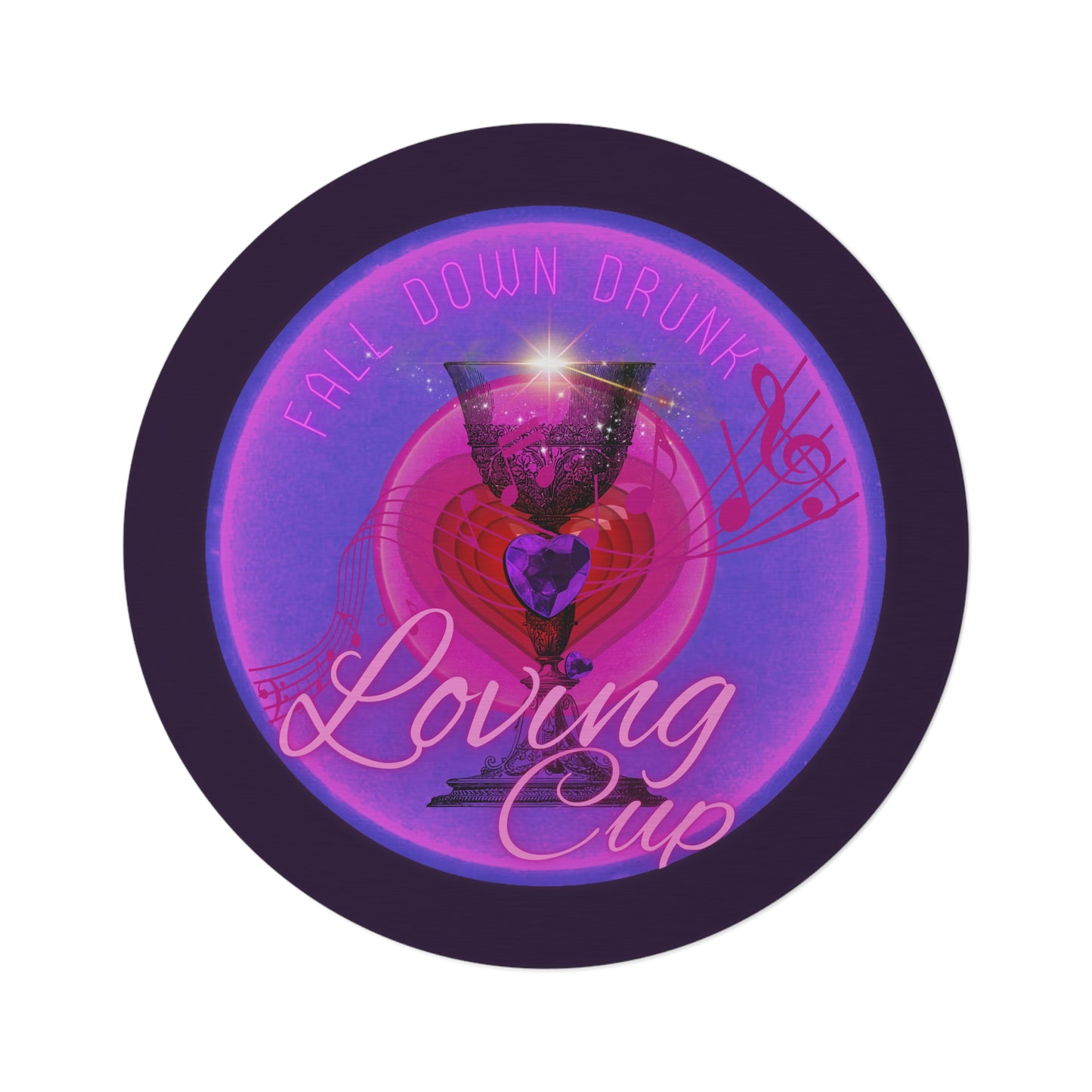 Round Room - 5 ft x 5 ft Lumpy Donut Rug - "The Loving Donut Rug" - vivid magenta donut w/midnight purple background [*Charitable Donut]