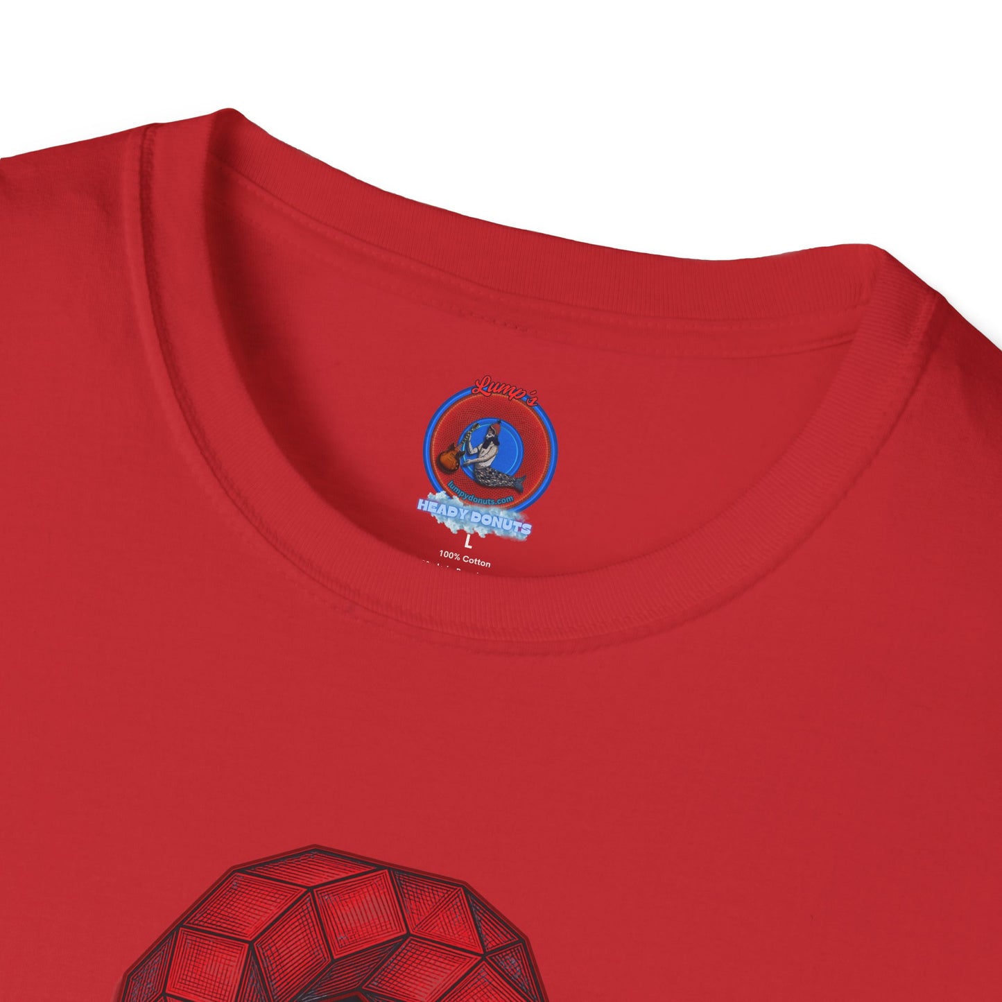 Classic Donut Tee - Unisex Soft-Style - "The 9th Donut" - rustic red/blue cubed donut - variant 1