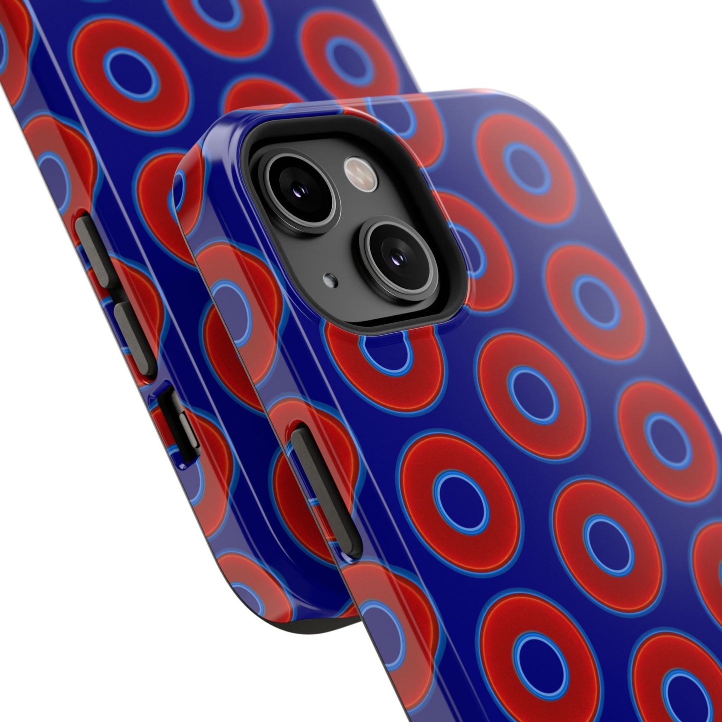 Impact-Resistant Lumpy Donut Case - red vivid donut print w/vivid navy background