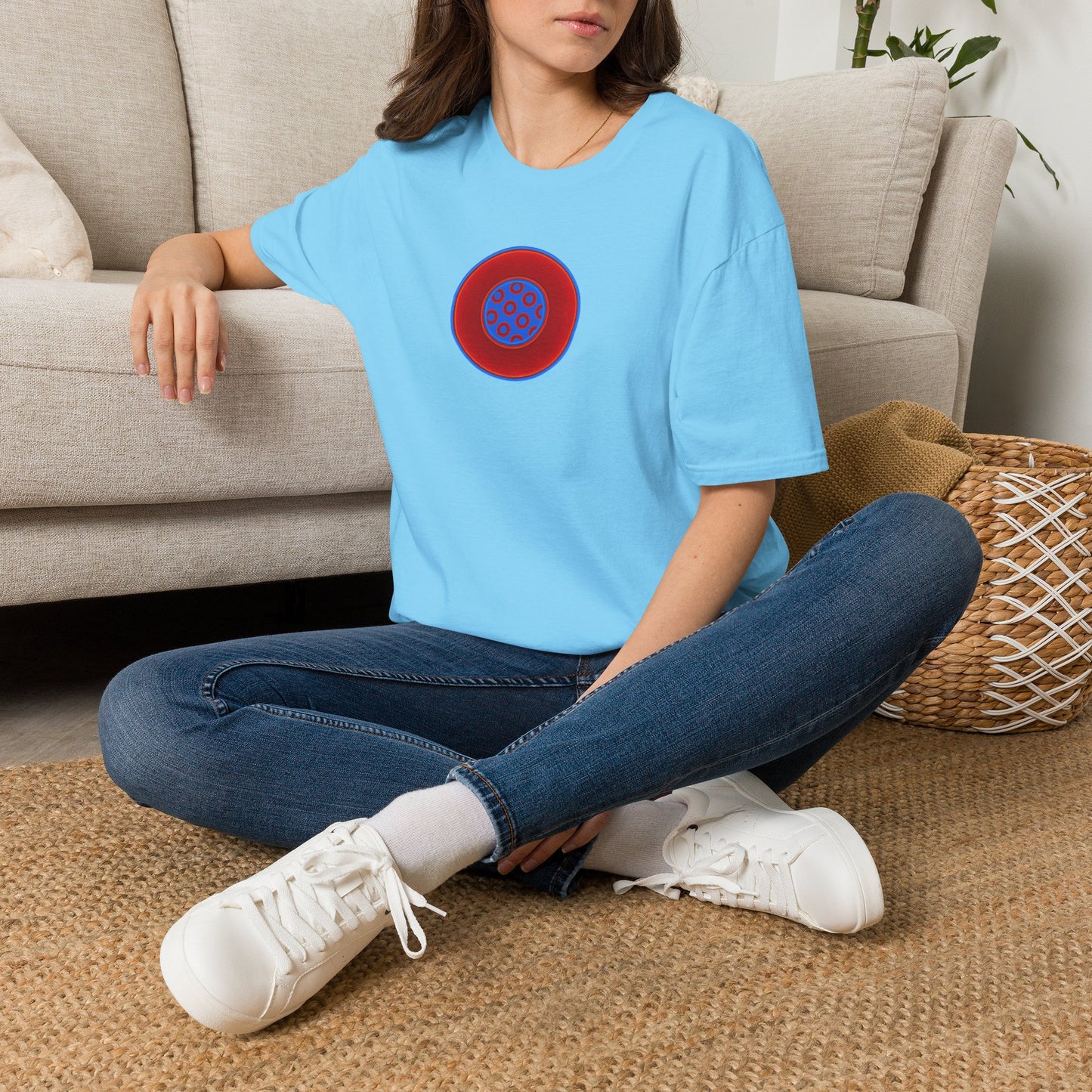 Classic Donut Tee - Unisex Soft-Style - "Portal Donut" - vivid red/blue donut  - w/royal blue - variant 1