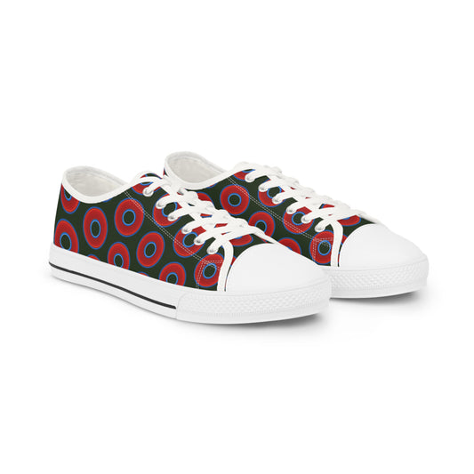 Men's - Low Top Chuck Taylors - large vivid red donut print w/deep forest green background