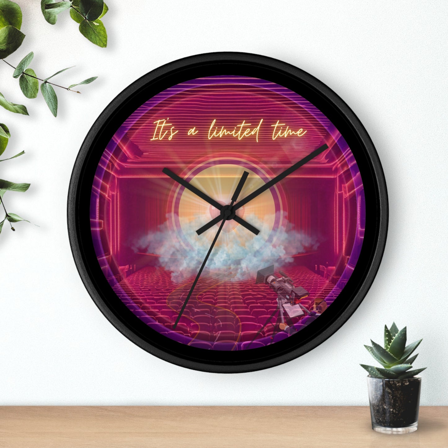 Lumpy Wall Clock - "The Donut of Life Clock" - variant 2 - vivid purple/magenta donut w/black background
