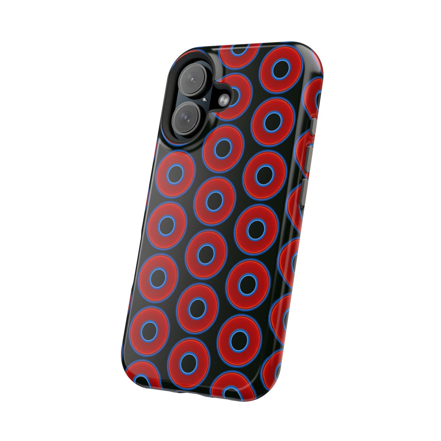 Magnetic Tough Donut Case - red vivid donut print w/midnight green background