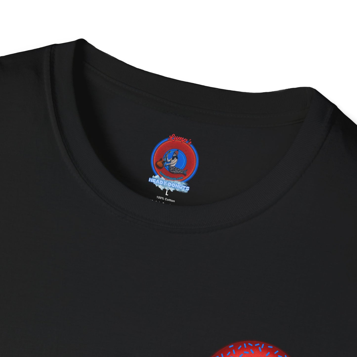 Classic Donut Tee - Unisex Soft-Style - "Plain Plump Donut w/" - plump red donut w/blue sprinkles
