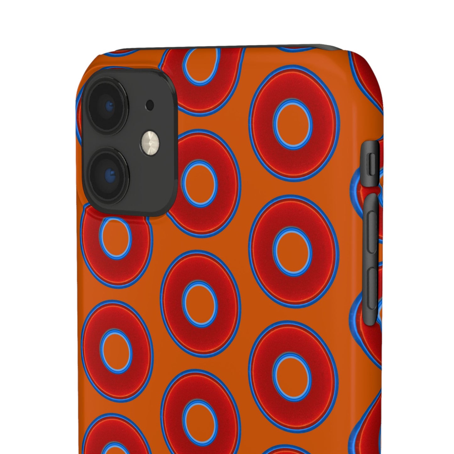 Lumpy Donut Snap Case - red vivid donut print w/dark orange background