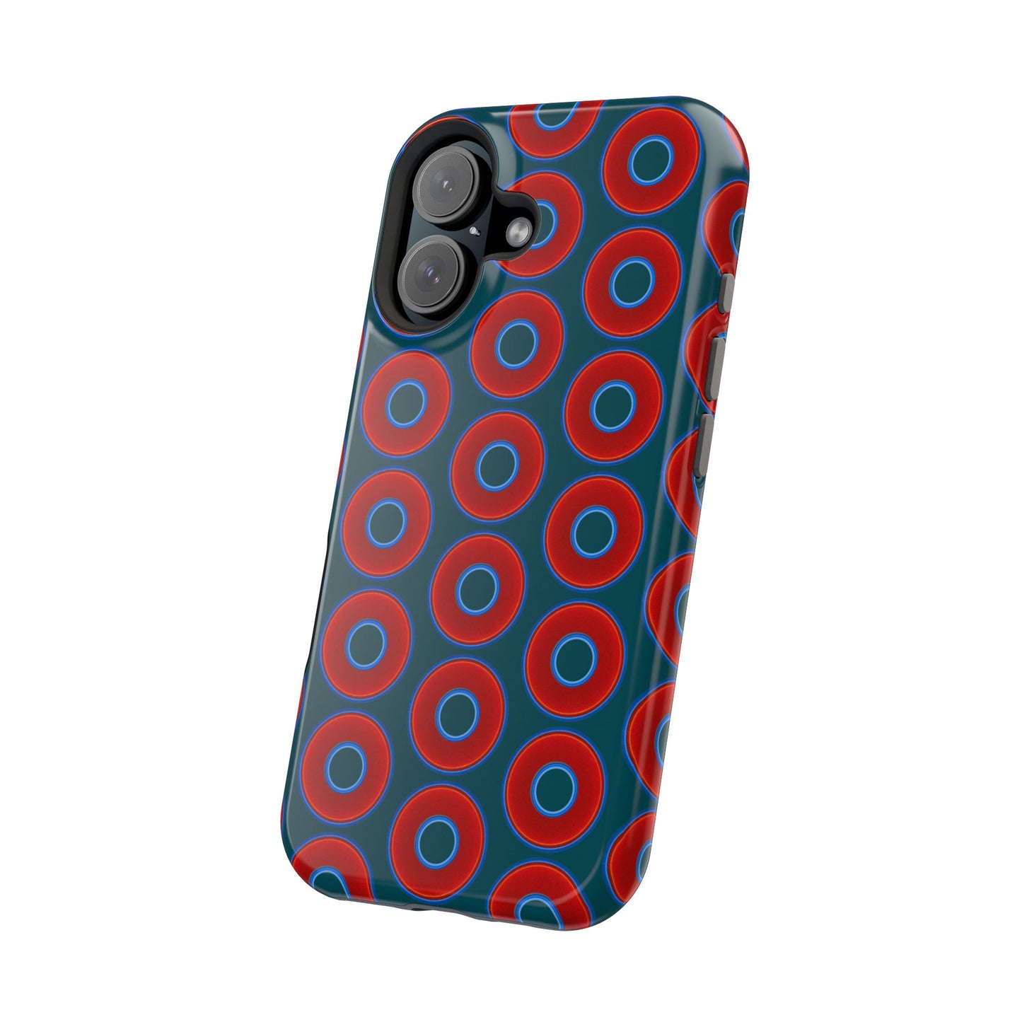 Magnetic Tough Donut Case - red vivid donut print w/midnight green background