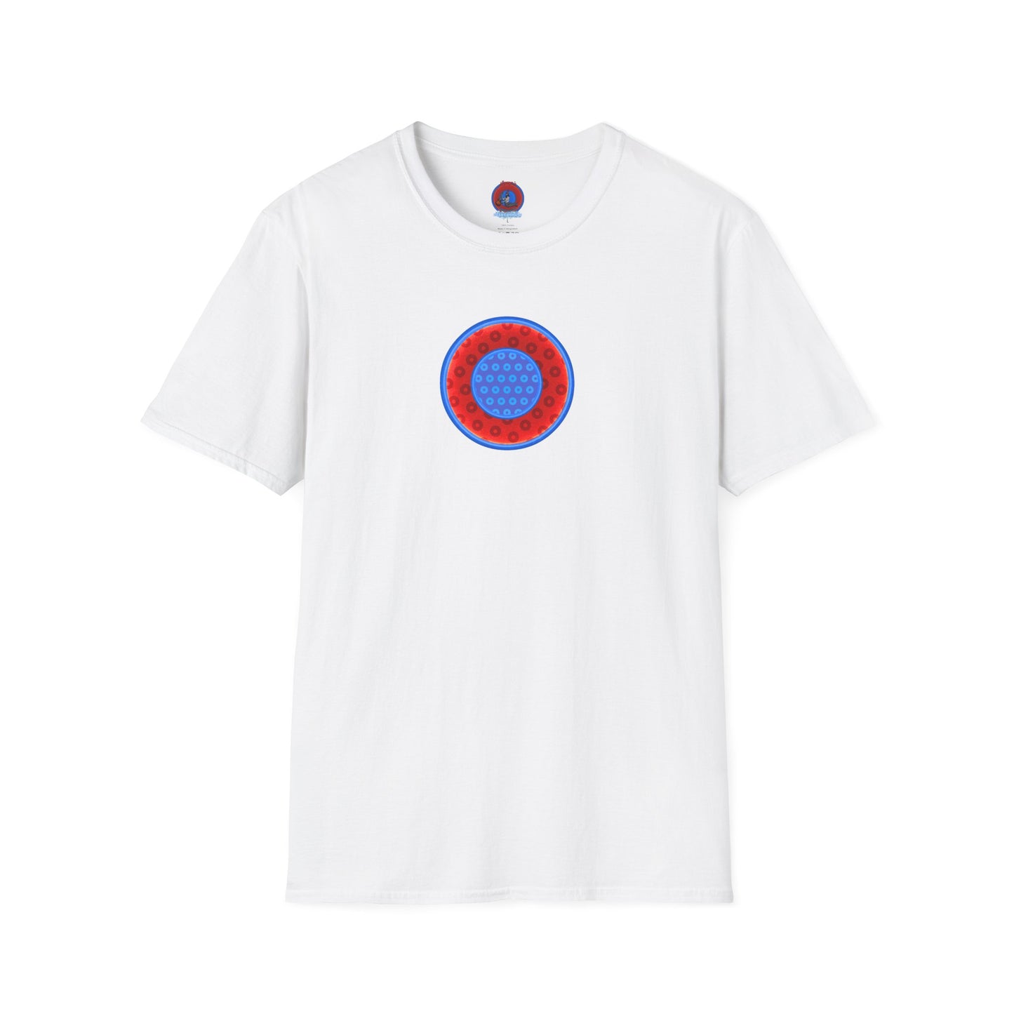 Classic Donut Tee - Unisex Soft-Style - "All You Can Eat Donut Platter" - red/blue paradoxical donuts
