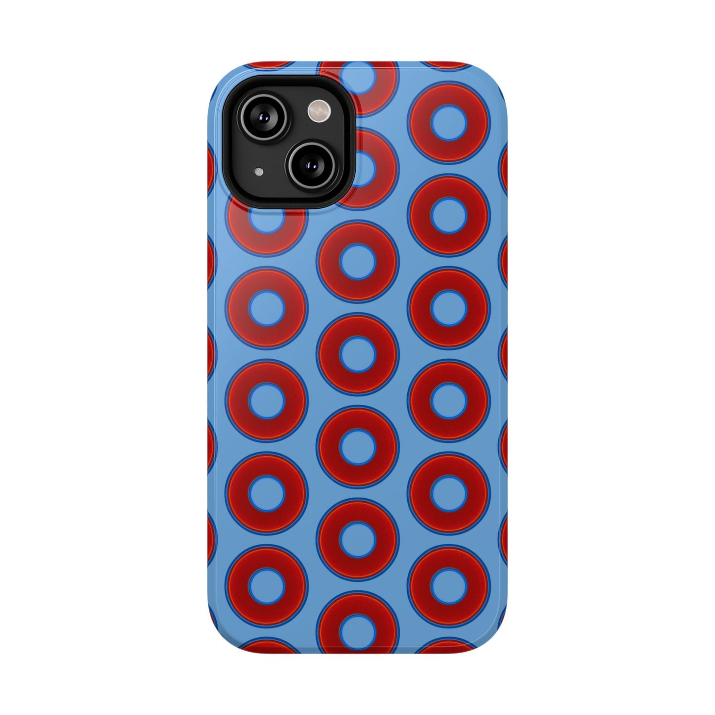 Impact-Resistant Lumpy Donut Case - red vivid donut print w/light blue background