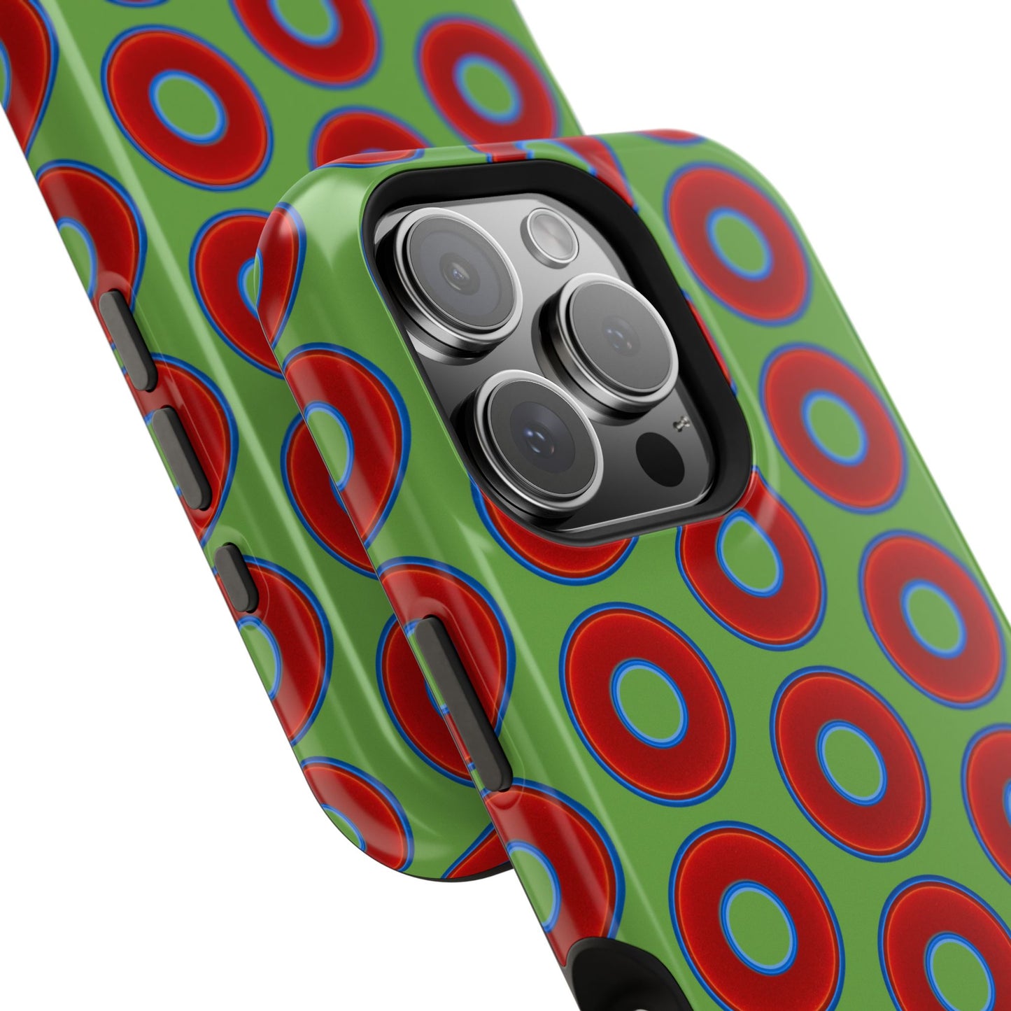 Impact-Resistant Lumpy Donut Case - red vivid donut print w/light green background