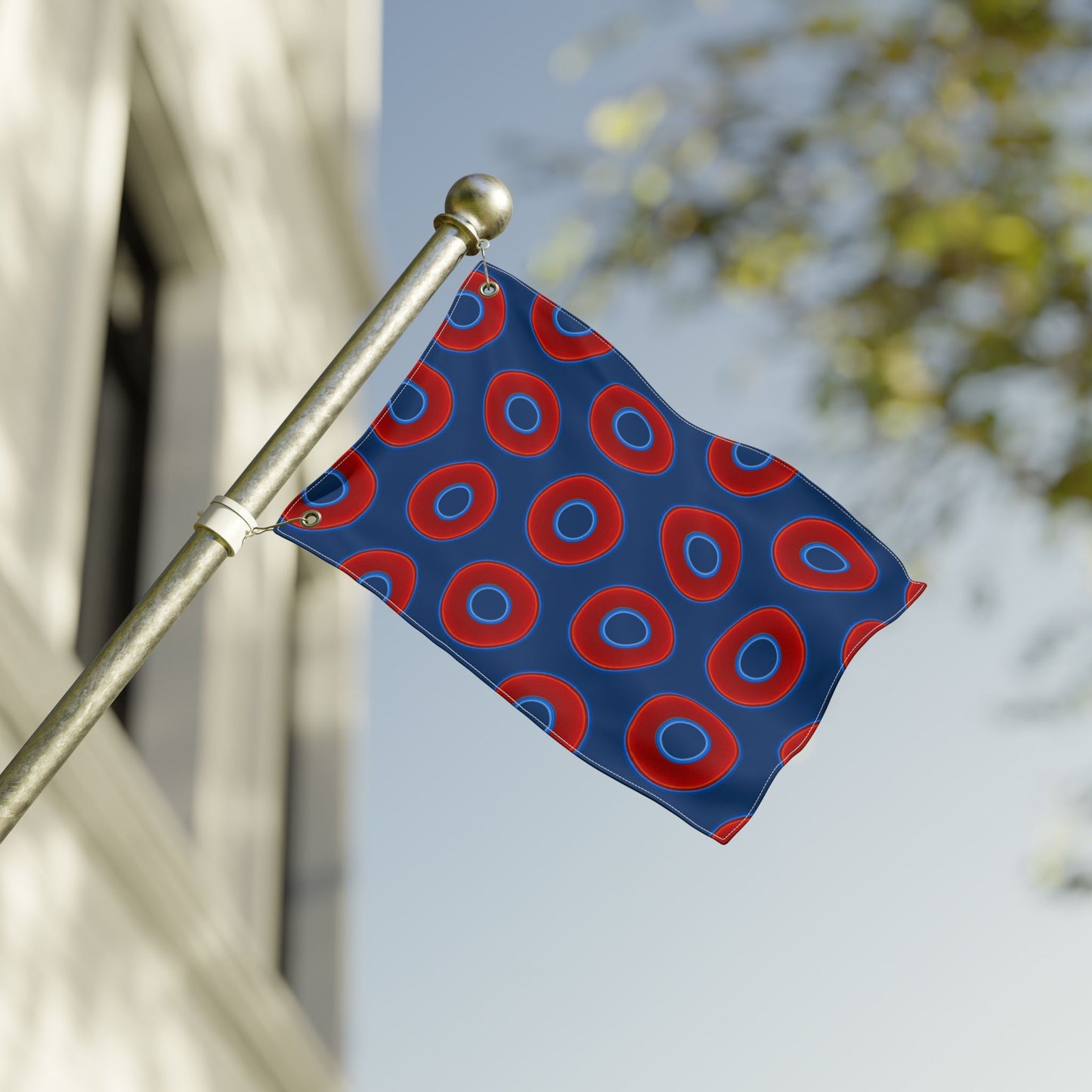 Lumpy Flagpole Sitters - Donut Flags [12" x 18"] - red vivid donut print w/Atlantic navy blue background