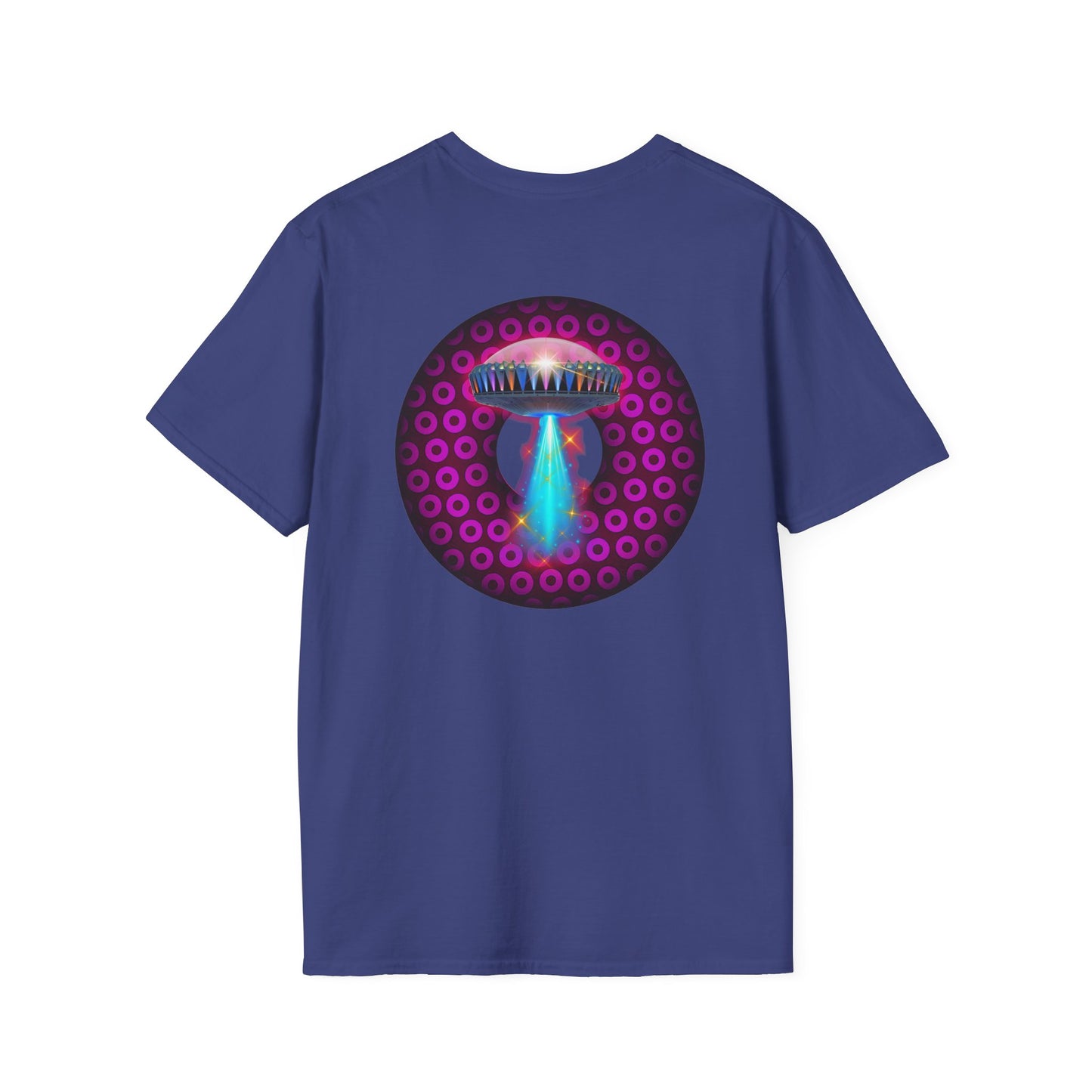 Coffee Traders Tee - Unisex Soft-Style - "Blastoff " - paradoxical donuts - variant 2 - logo front/mothership back