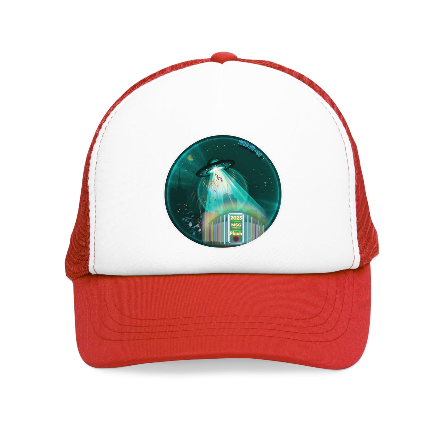 Lumpy Trucker Hat - "MSG in My Donuts? Yum!" - teal green donut