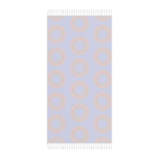 Oversized Lumpy Beach Towel - vivid red donuts w/royal blue background