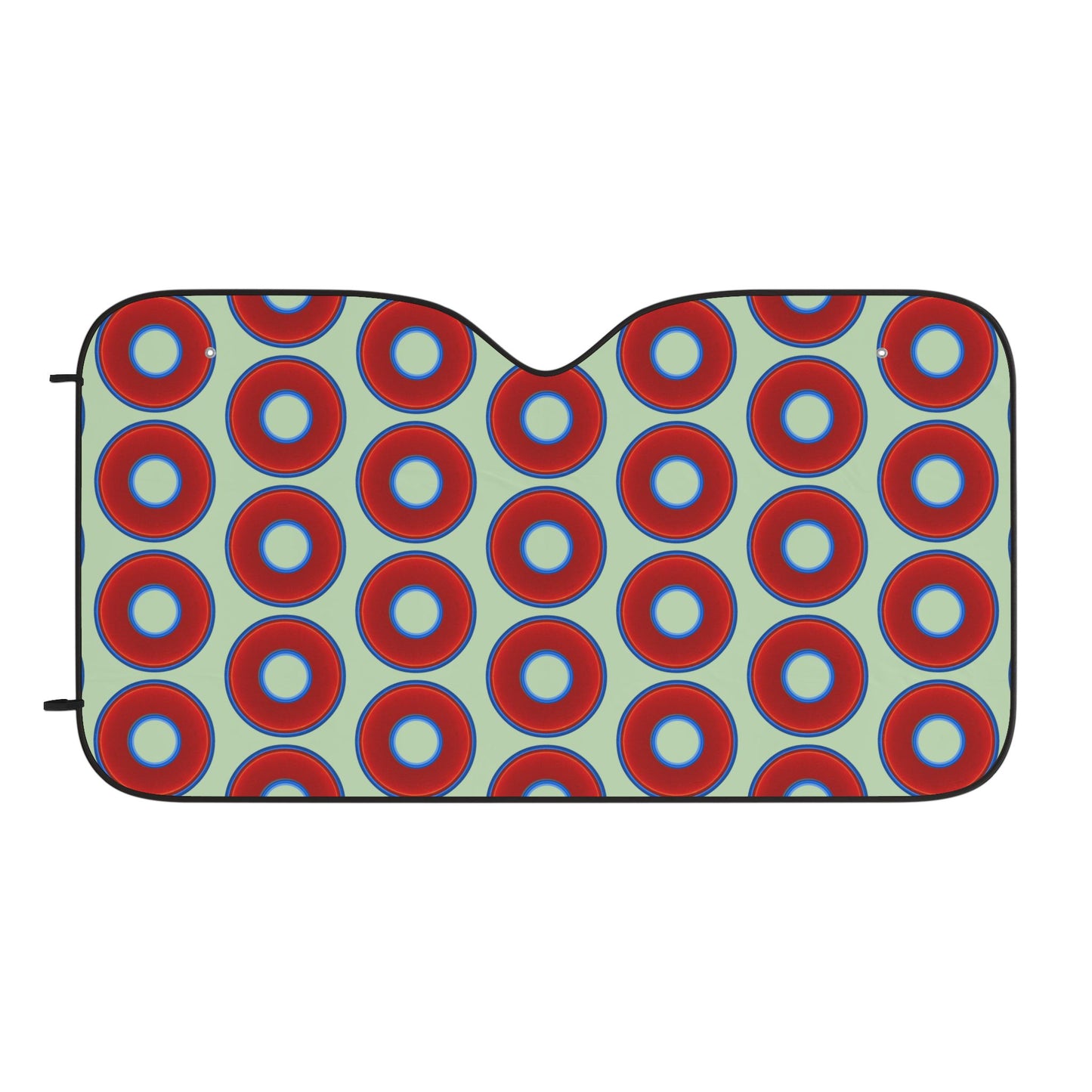 Automotive Donut Sun Shade - red vivid donuts w/seafoam background