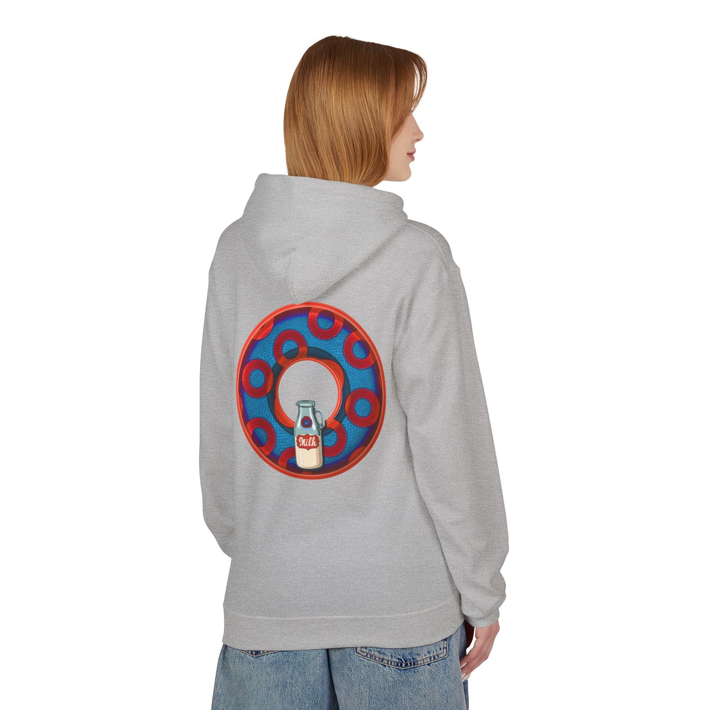 Fleece Harry Hoodies [Midweight Soft-style] - "Wooked Cream Dairy - YEMSG Donut" - blue/red rustic paradox donut - variant 1