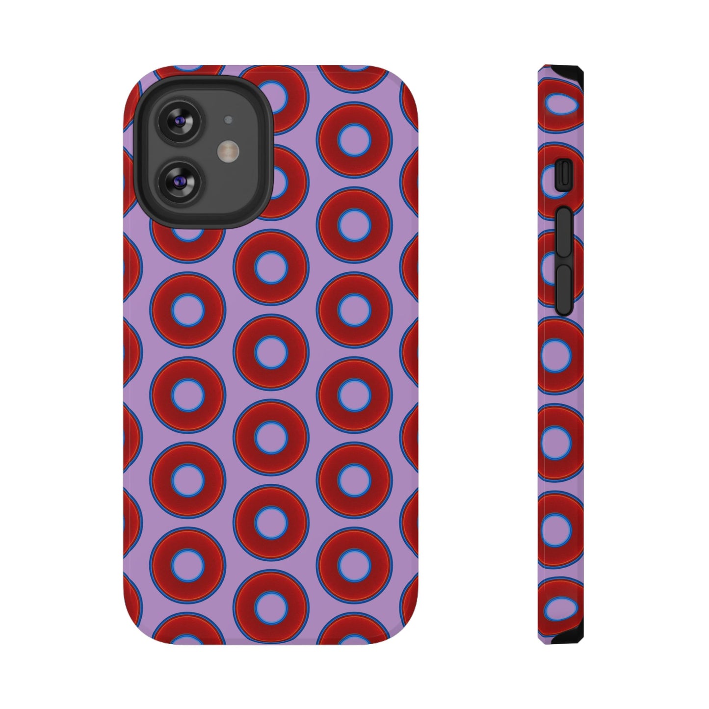 Impact-Resistant Lumpy Donut Case - red vivid donut print w/wisteria purple background