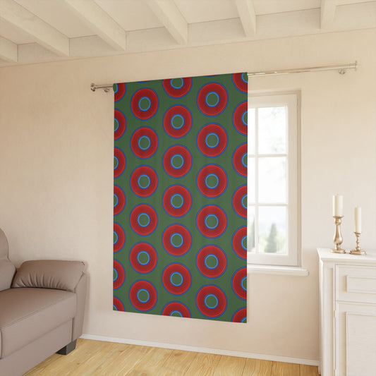 Lump's Heady Curtain w/Donuts - vivid red donut print - w/dark green background - [*1 Piece / 50" x 84"]