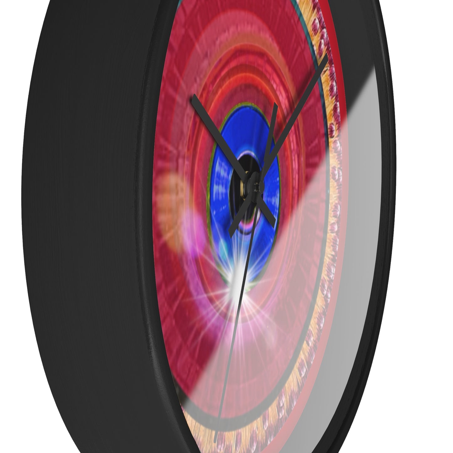 Lumpy Wall Clock - "Solitary Flour" - vivd red flower donut w/dark red background