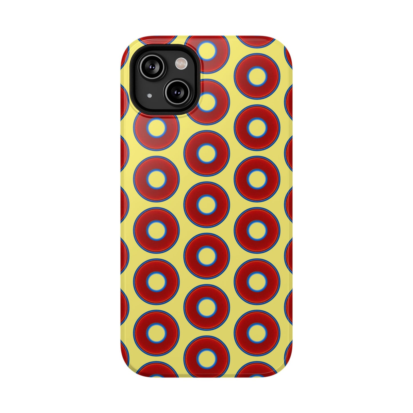 Impact-Resistant Lumpy Donut Case - red vivid donut print w/yellow background