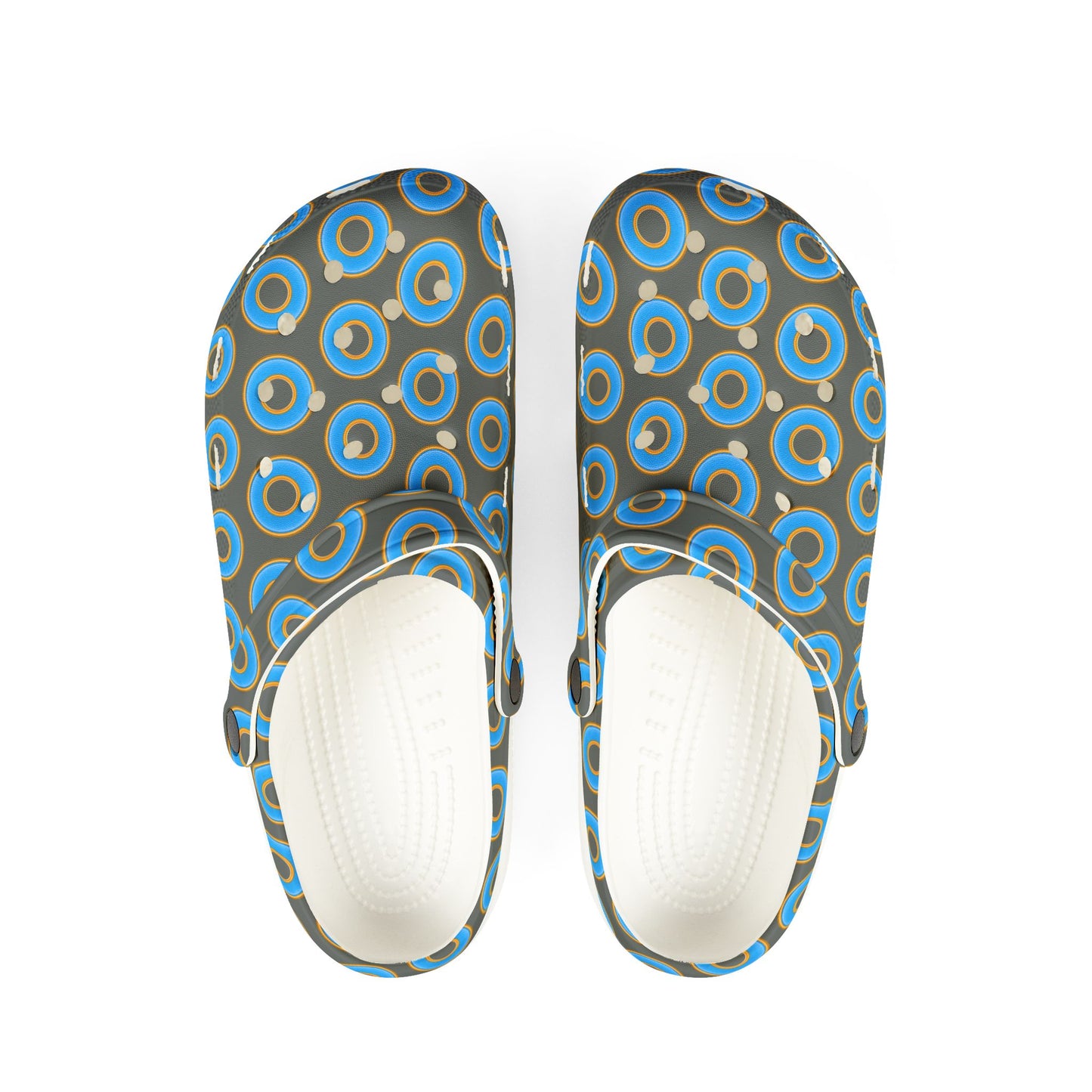 Spatchcocks - donut slip-on shoes - light blue rustic donuts w/dark gray background [unisex]