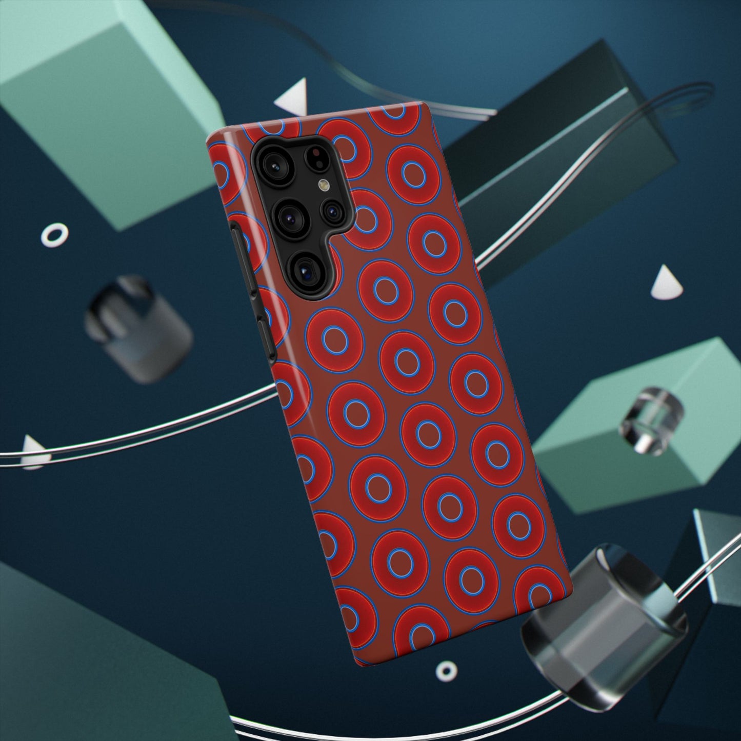 Impact-Resistant Lumpy Donut Case - red vivid donut print w/burnt umber background