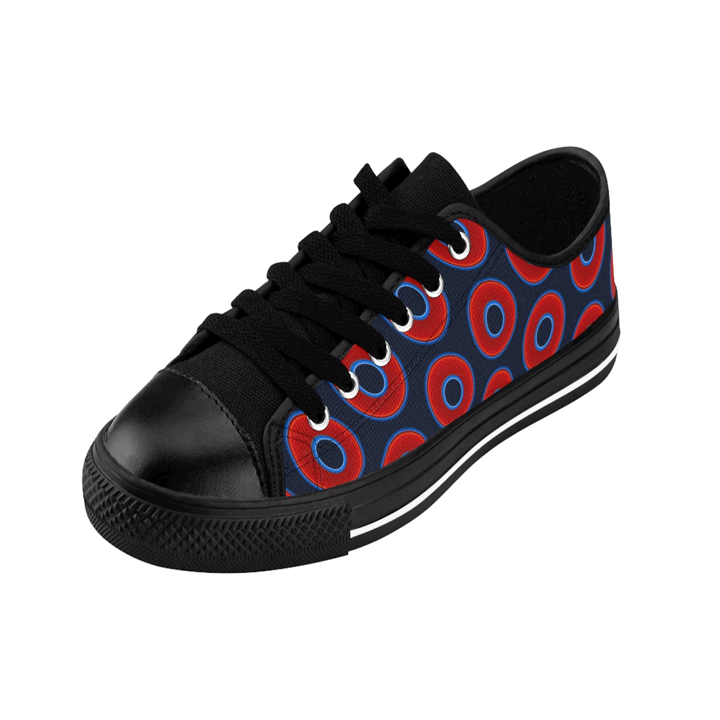 Men's Cushiony Convectors - Low Top - large red vivid donut print w/midnight teal blue elite background