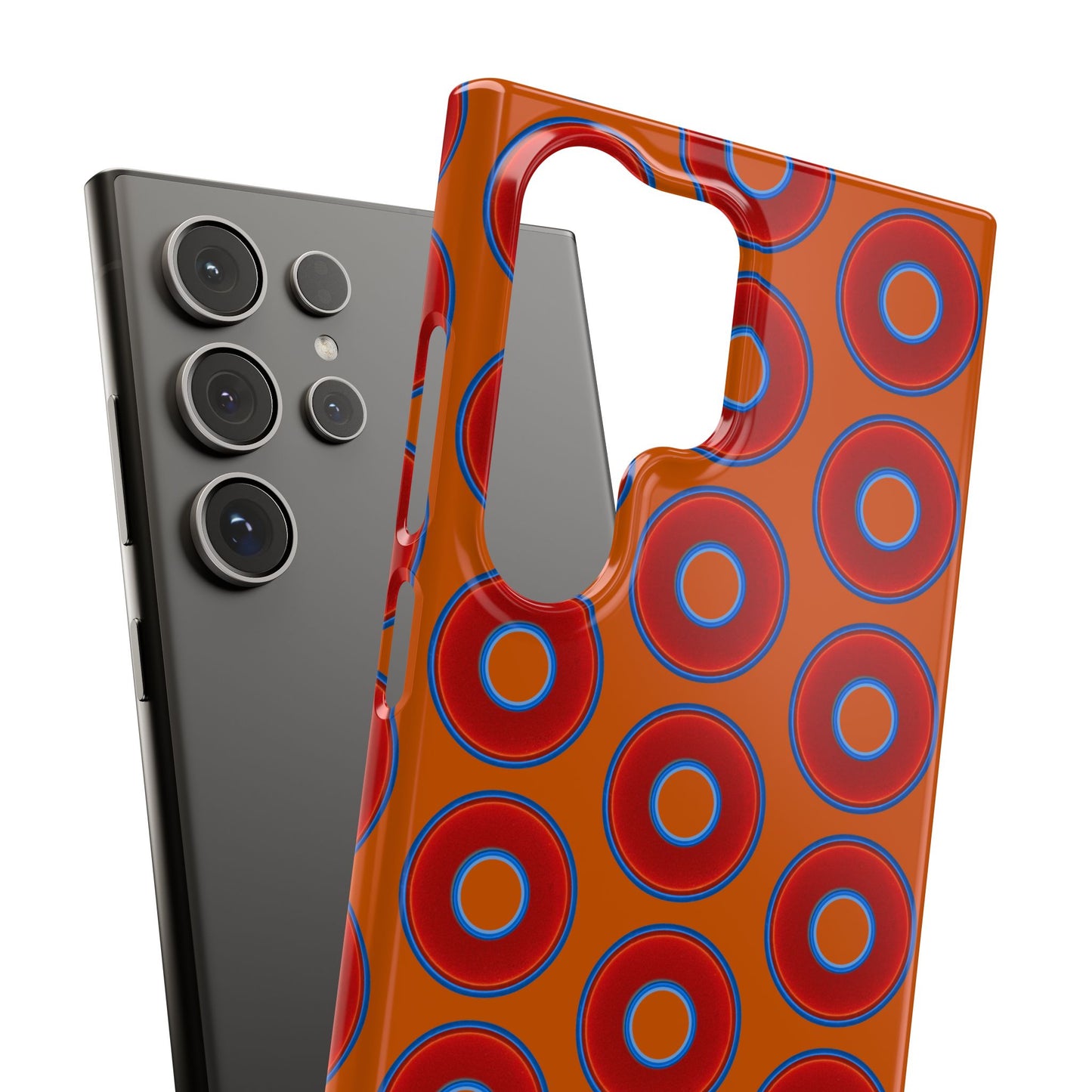 Lumpy Donut Snap Case - red vivid donut print w/dark orange background