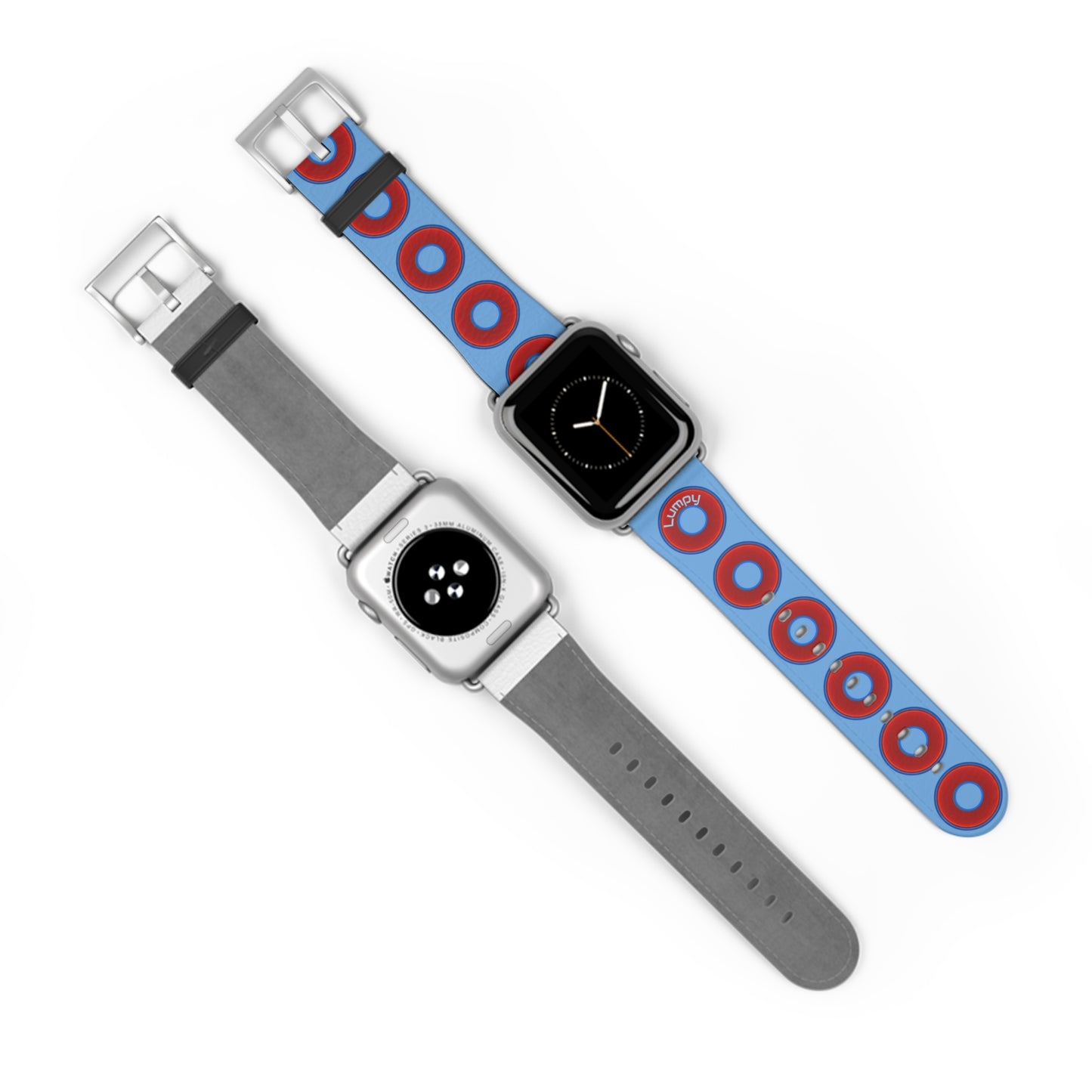 Lumpy Donut Wristband - compatible w/apple watch - red vivid donuts w/light blue background