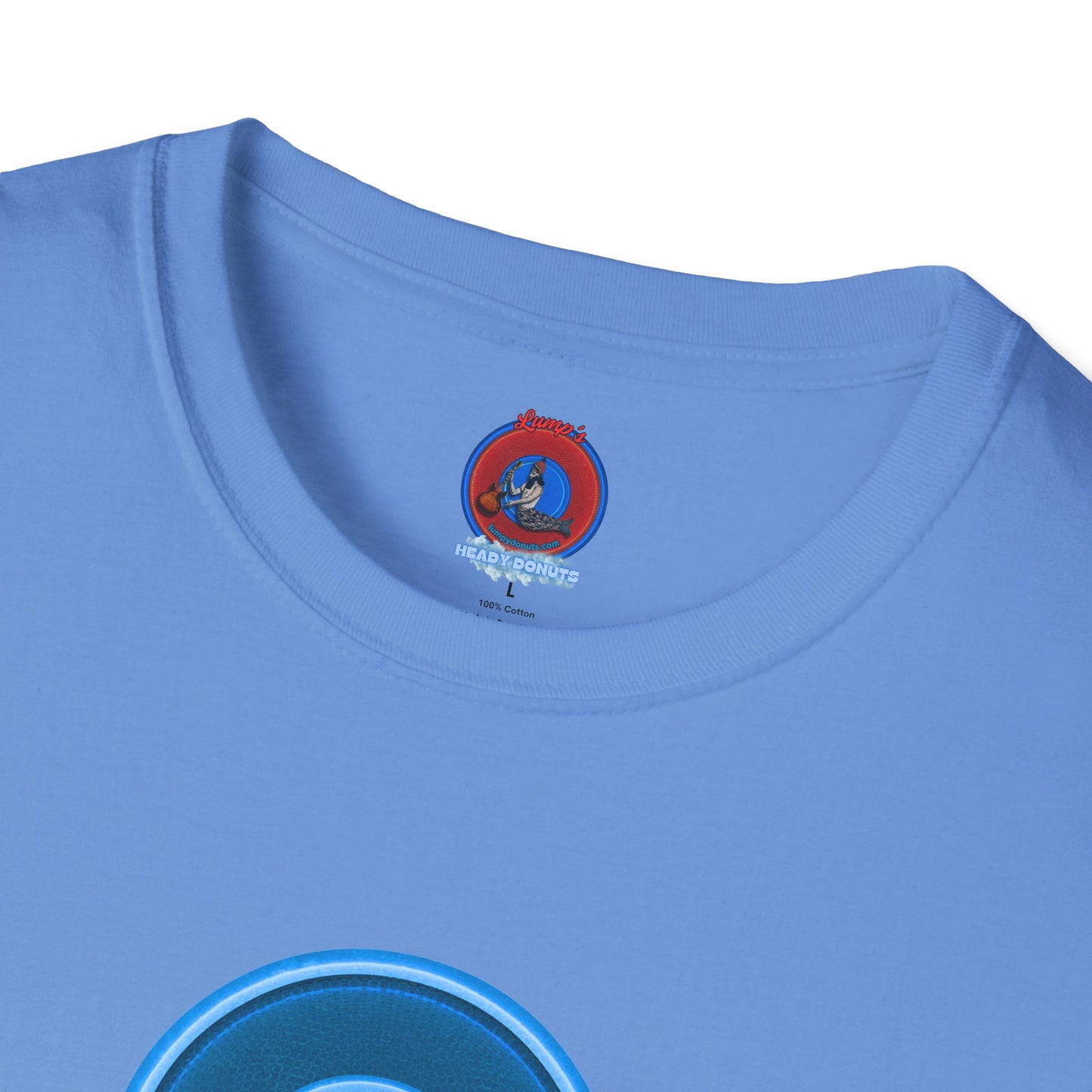 Classic Donut Tee - Unisex Soft-Style - "The Story of the Donut - a Ghostly Good Time" - variant 2 - blue/light blue rustic donut