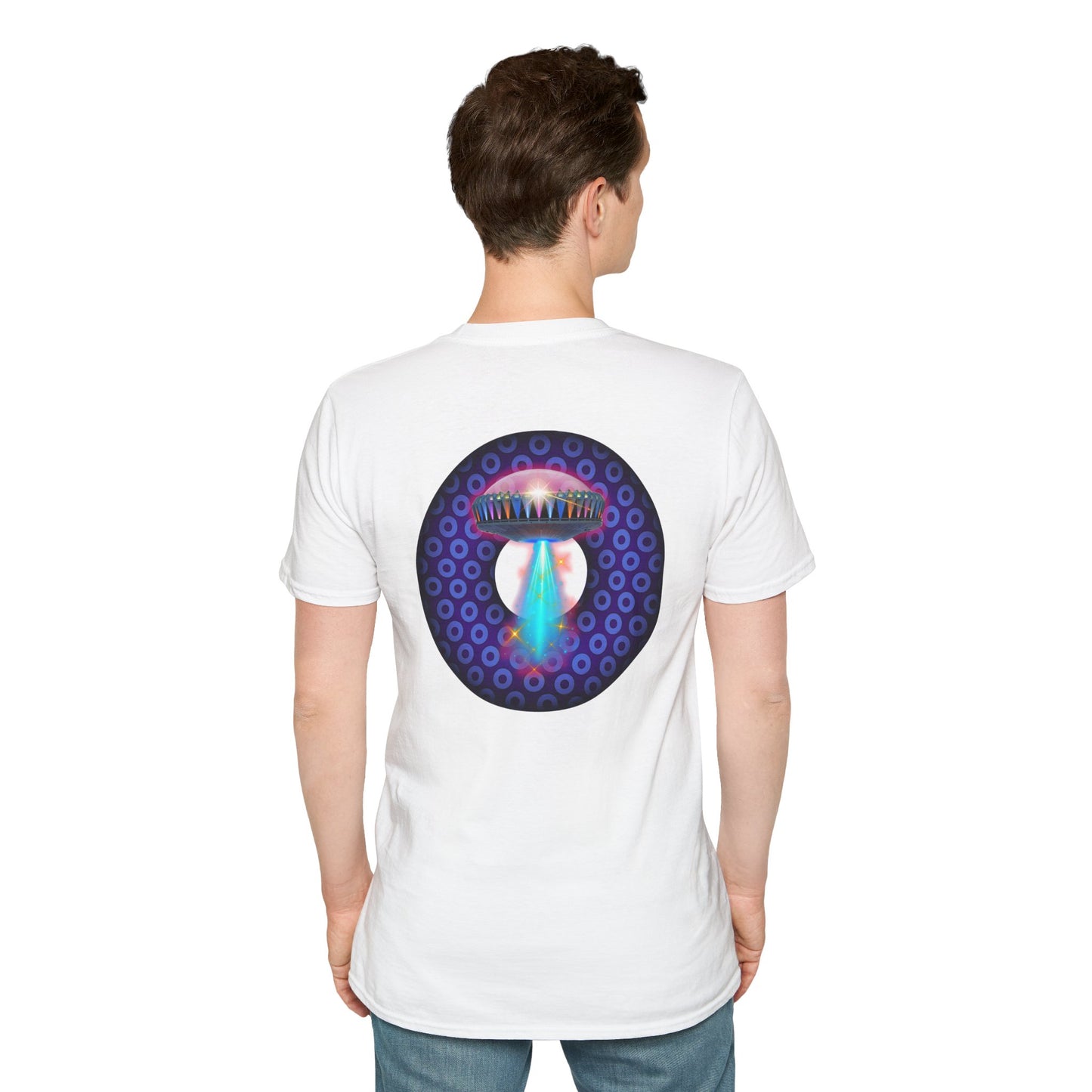 Classic Donut Tee - Unisex Soft-Style - "Donuts now Served on the Mothership" - series 1.0  - variant 5  - purple/violet paradoxical donut