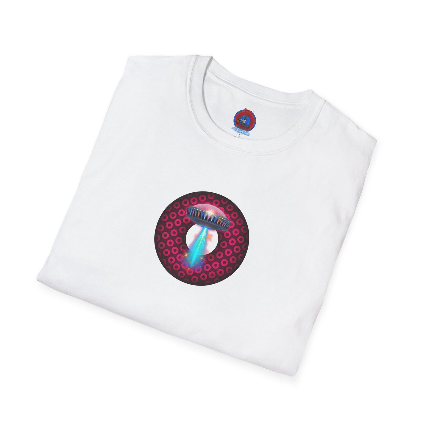 Classic Donut Tee - Unisex Soft-Style - "Donuts now Served on the Mothership" - series 1.0  - variant 2  - red/red paradoxical donut