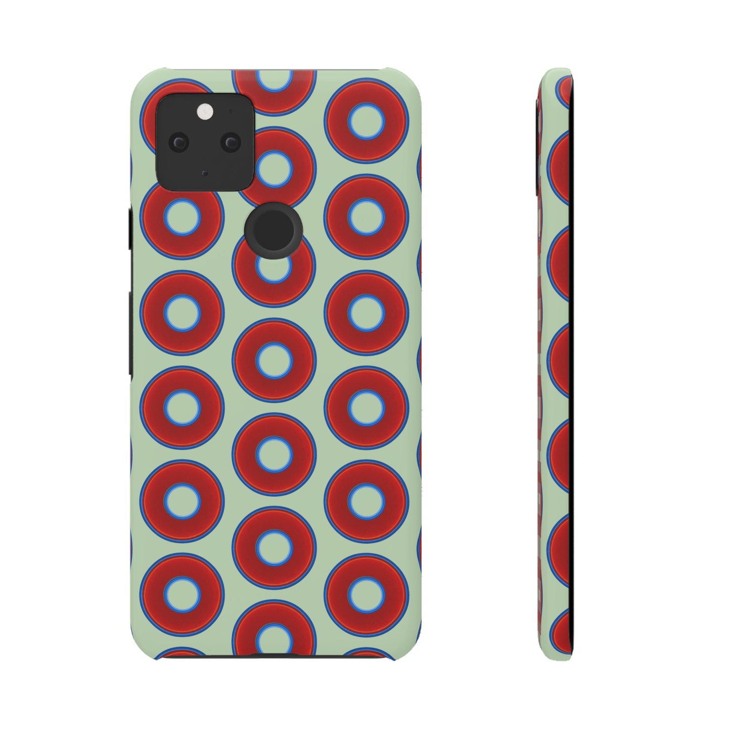 Lumpy Donut Snap Case - red vivid donut print w/seafoam green background