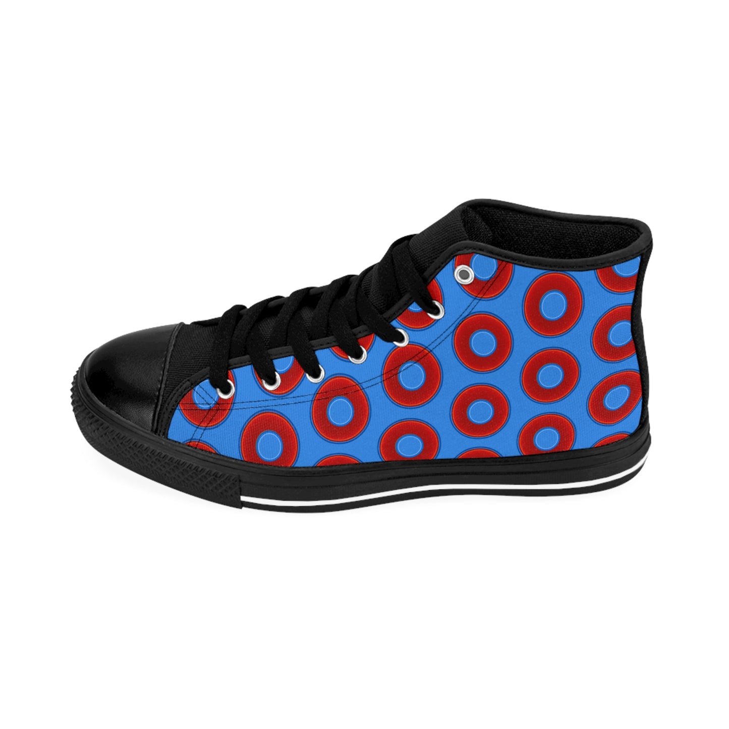 Cushiony Convectors - High Tops - red vivid donuts w/light royal blue background