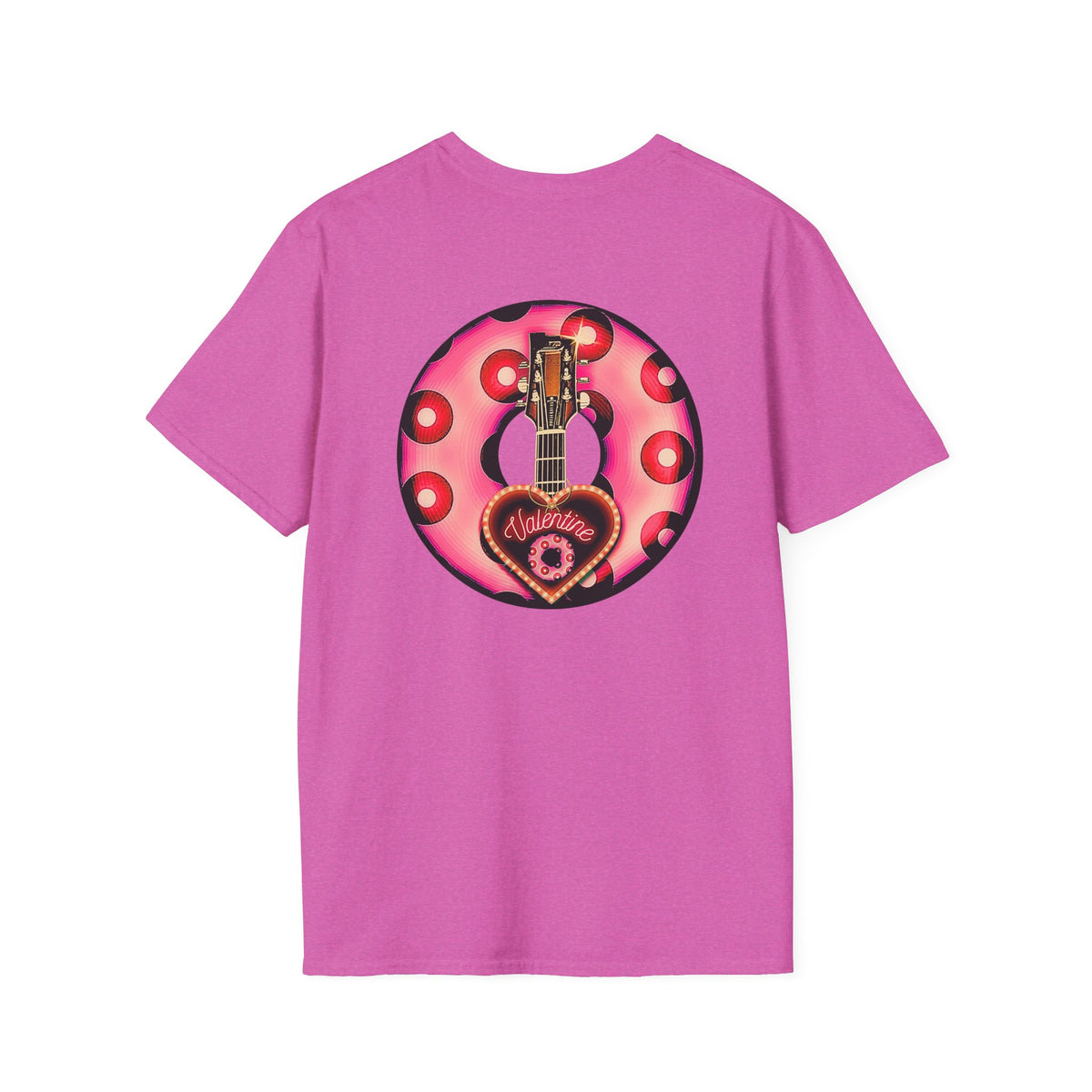 Classic Donut Tee - Unisex Soft-Style - "Would You Be My Donut?" - paradoxical faded magenta/red donut - variant 1