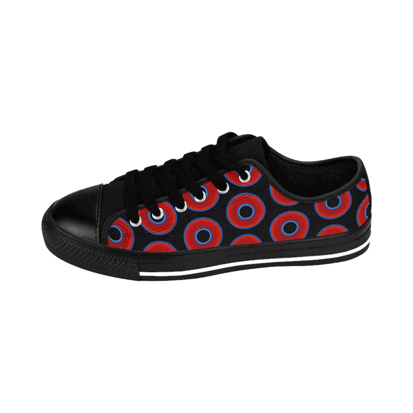 Women's Cushiony Convectors - Low Top - large red vivid donut print w/black background