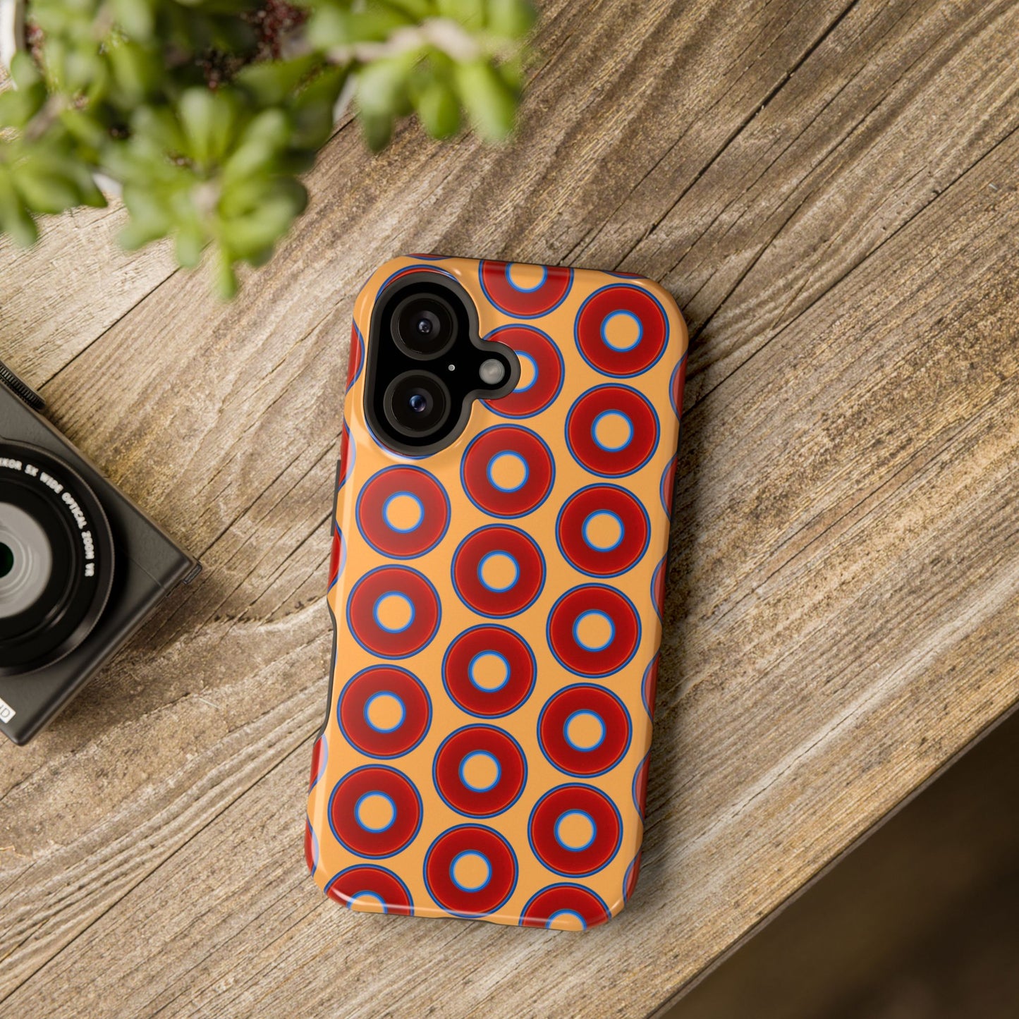 Magnetic Tough Donut Case - red vivid donut print w/creamsicle orange background