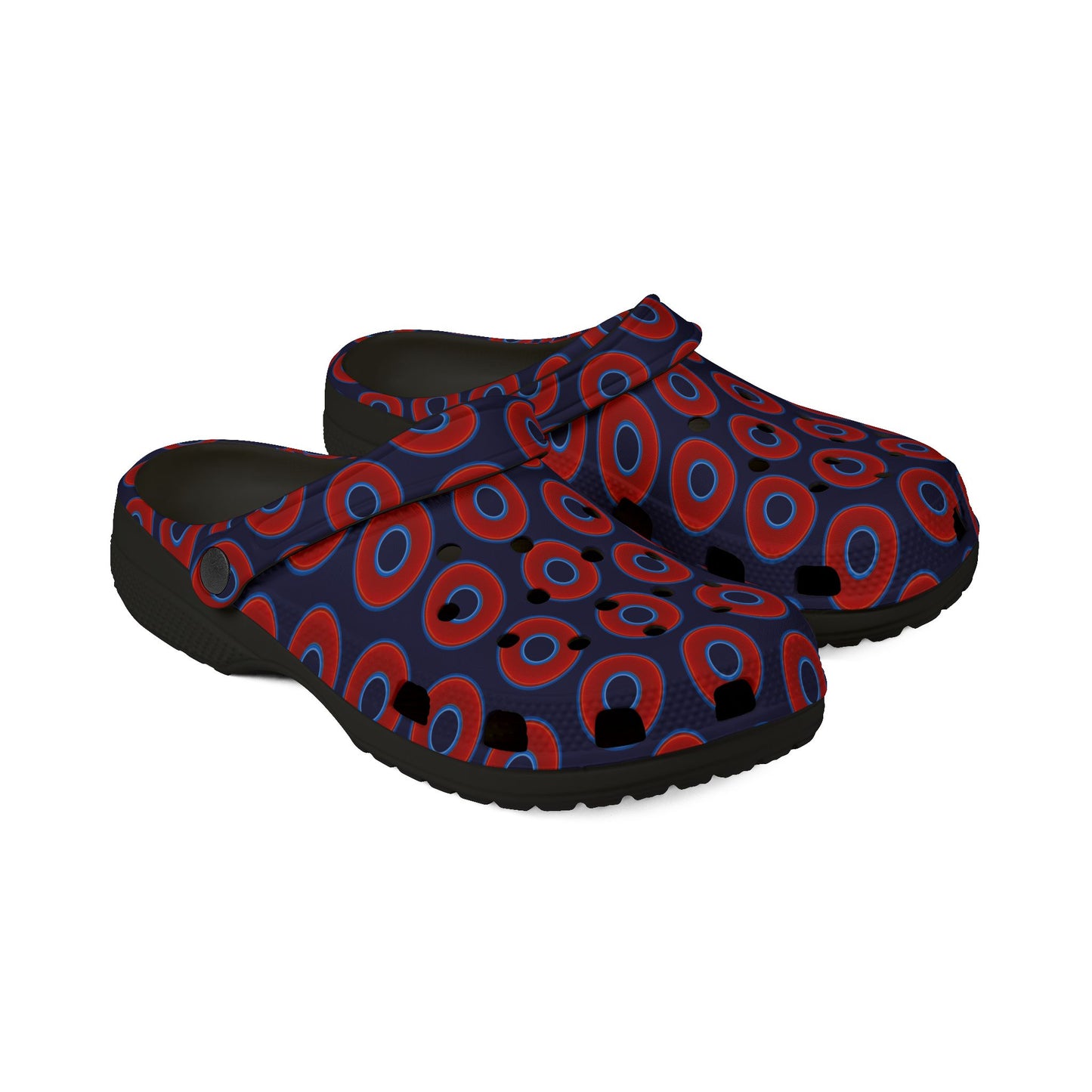 Spatchcocks - donut slip-on shoes - vivid red donuts w/midnight blue background [unisex]