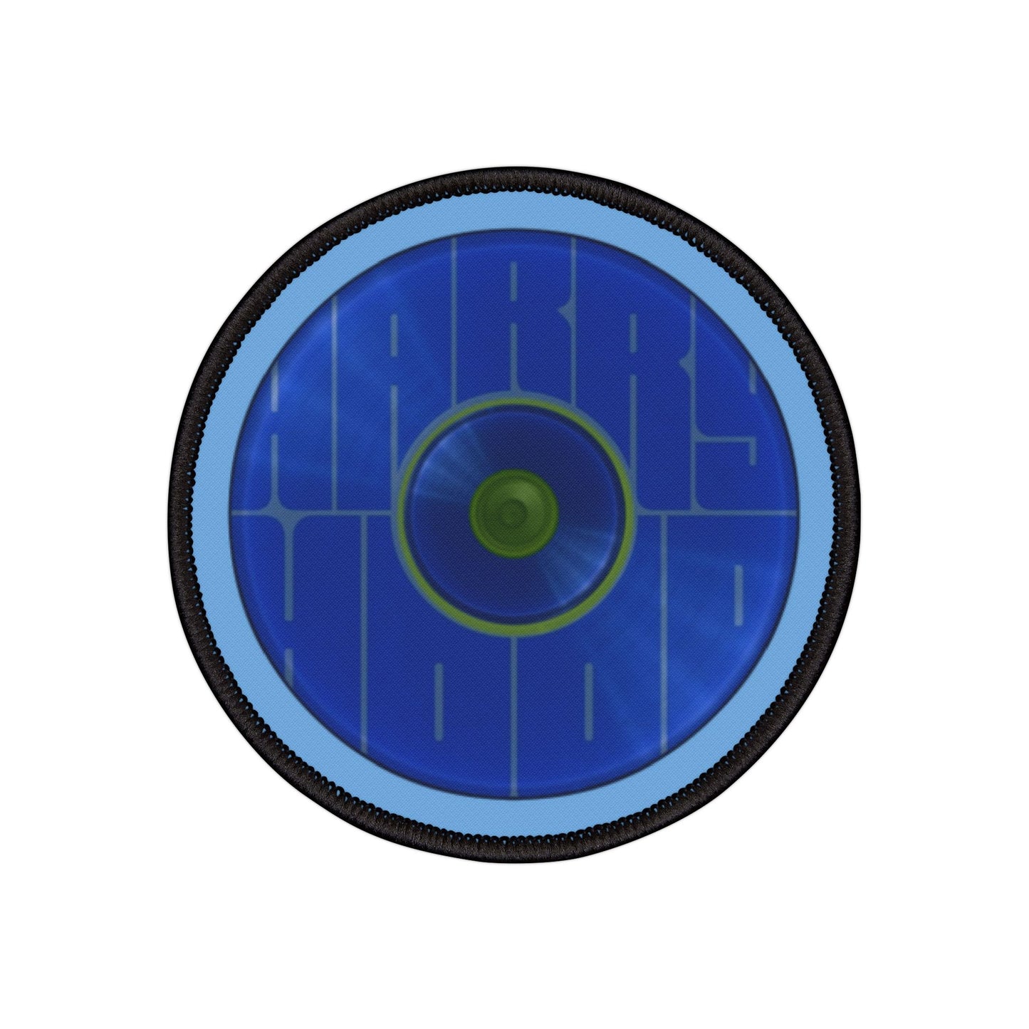 Iron-On Donut Patch - "Harry Hoodlum Donut Patch" - vivid blue word donut - variant 5