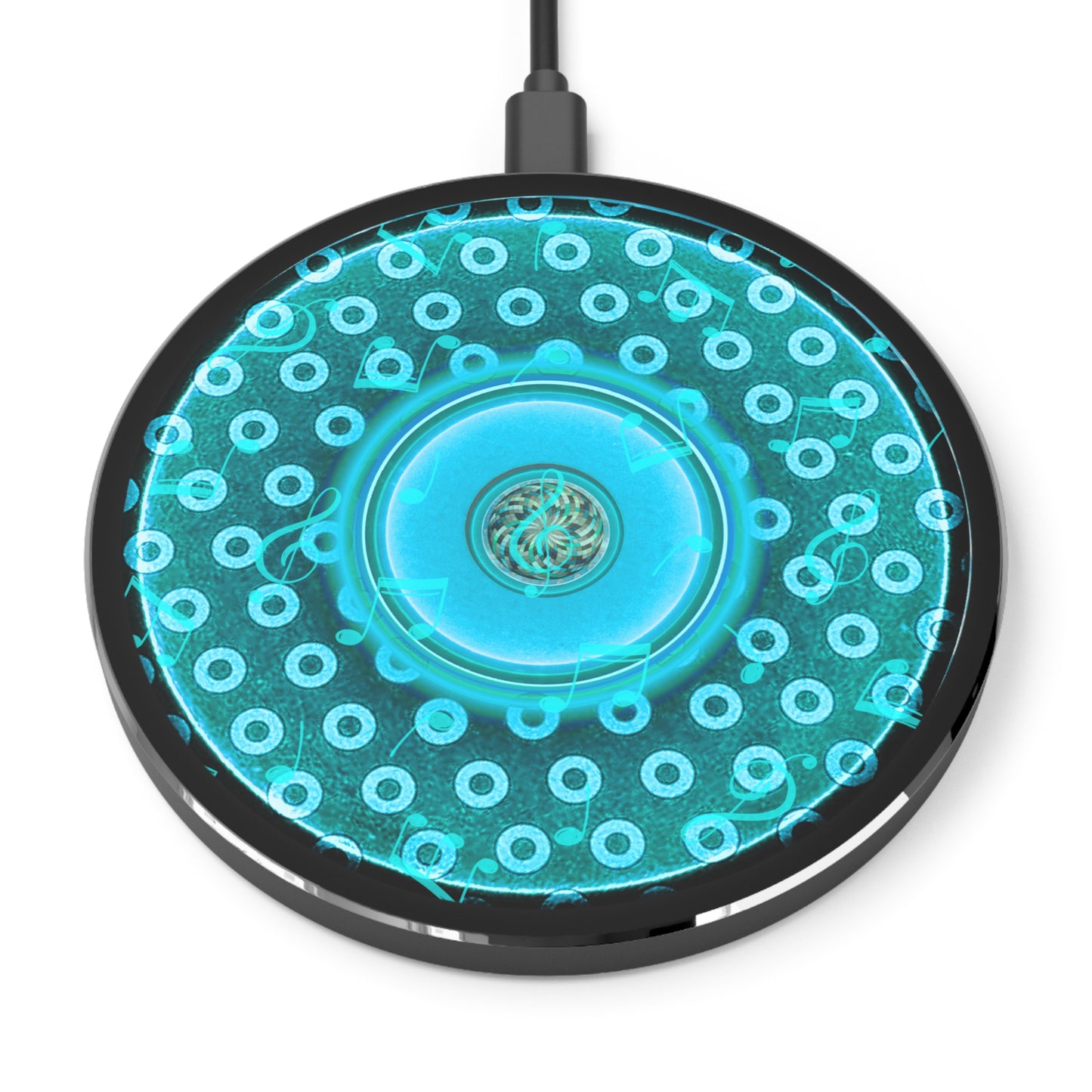 The Flow - Wireless Lumpy Donut Chargers - "A Donut I Thought I Heard The Sea Sing About" paradoxical aquamarine/dark teal donut w/black background