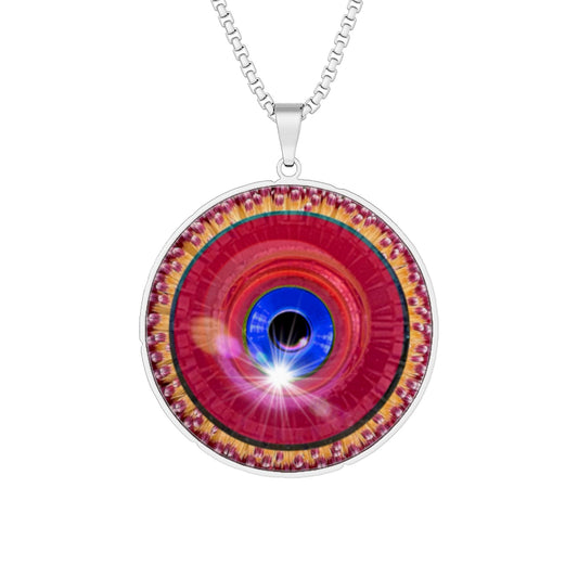Lump's Heady Donut Necklace - 1" x 1" Stainless Steel Pendant - "Solitary Flour Donut" - red/blue flour donut
