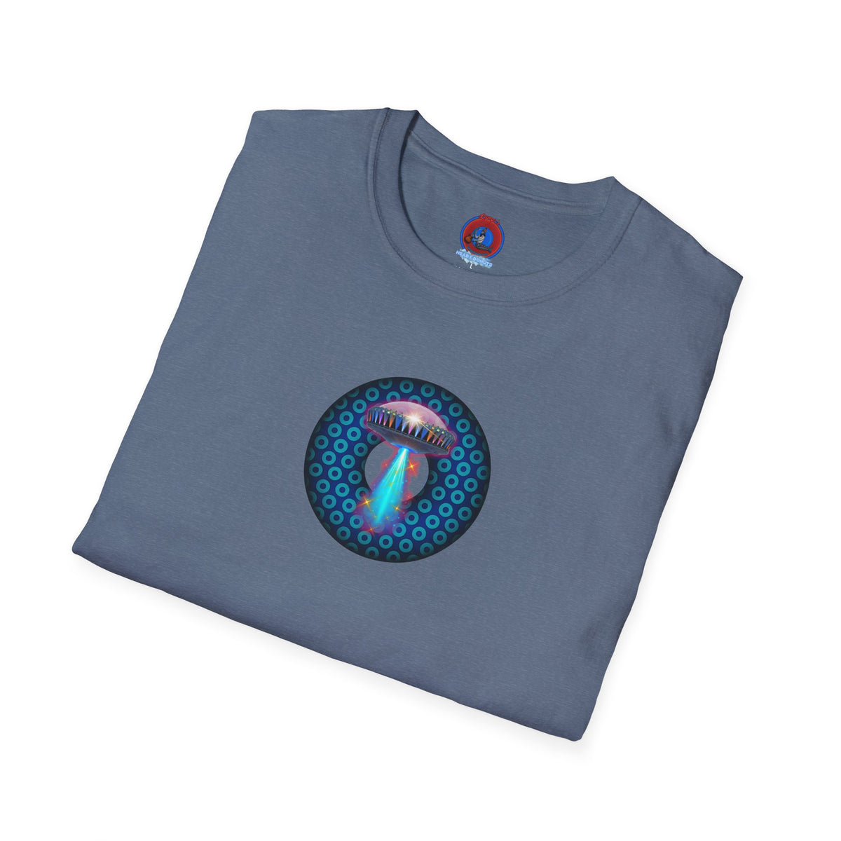 Classic Donut Tee - Unisex Soft-Style - "Donuts now Served on the Mothership" - series 1.0  - variant 3  - blue/light blue donut