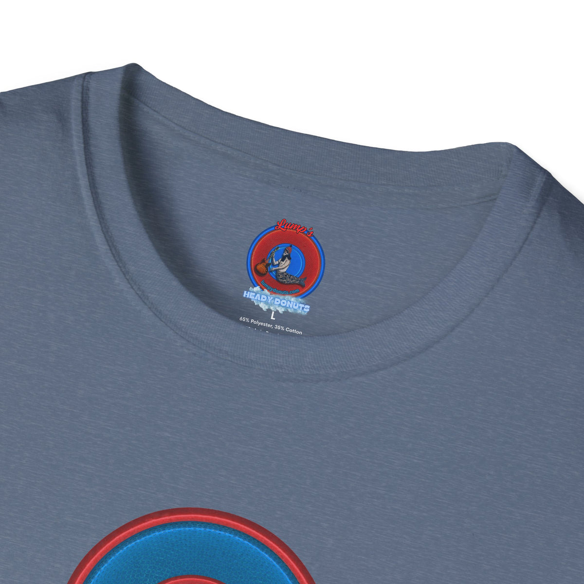 Classic Donut Tee - Unisex Soft-Style - "The Lumpy Donut" - variant 2 - blue/red donut