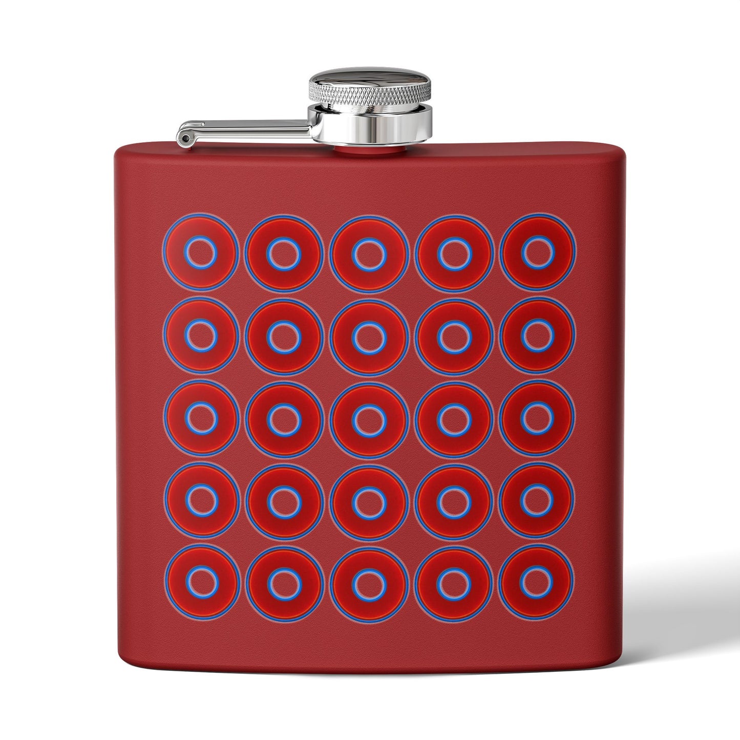 Lump's Donut Flask 6 oz - Lumpy Donut Print - red donuts - [*w/your choice of 9 backgrounds]